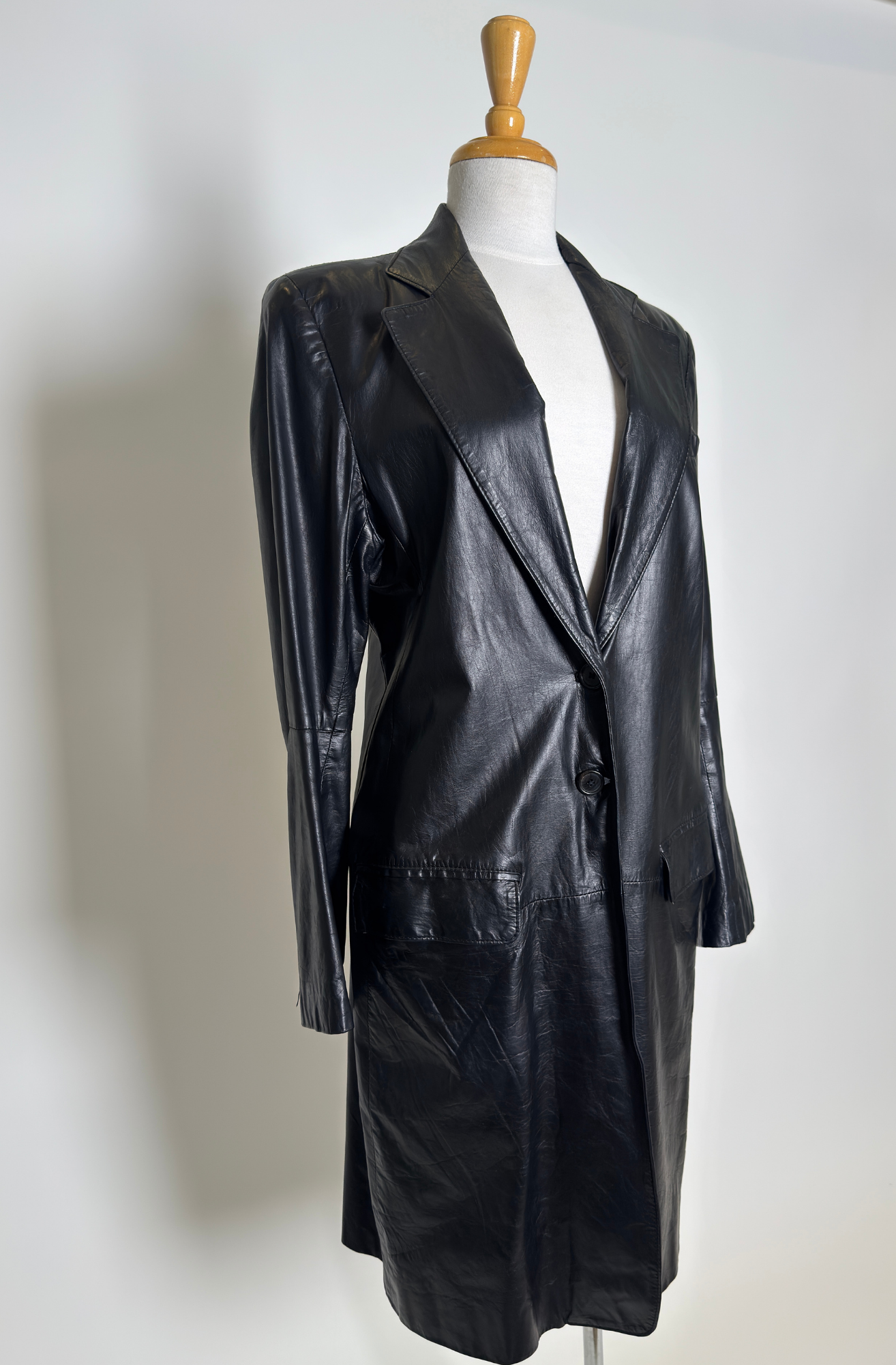 ANN DEMEULEMEESTER NOMIE LEATHER TAILORED LONG COAT