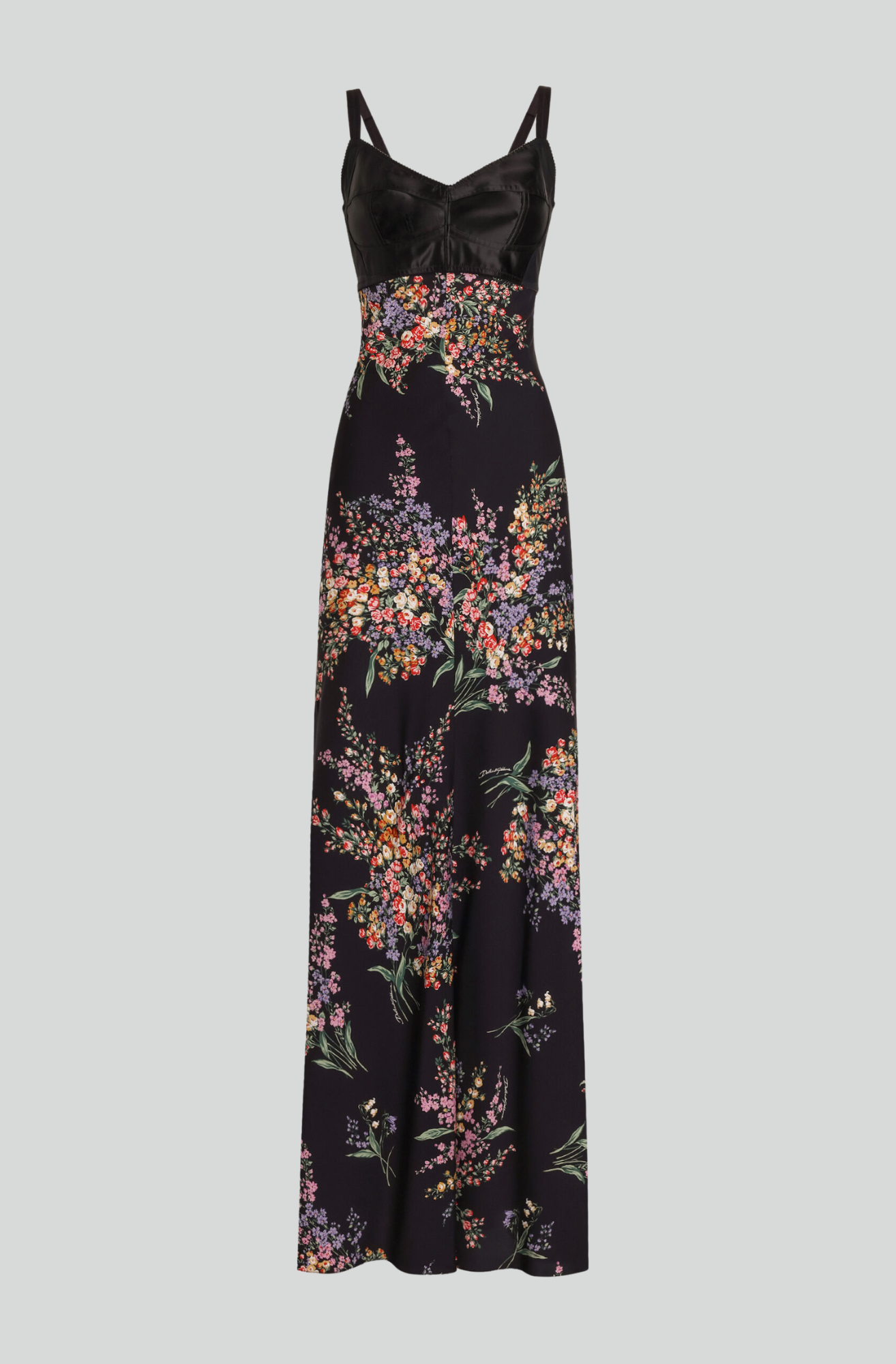 FLOWER BOUQUETS-PRINT LONG CHARMEUSE DRESS