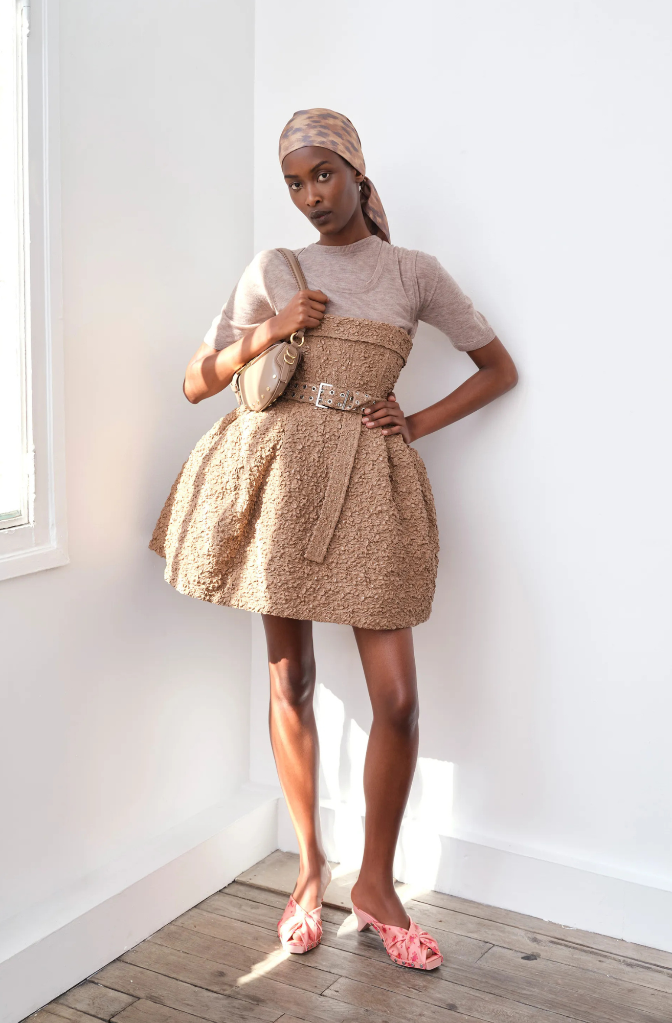 LAMINATED SMOCK BUBBLE MINI DRESS