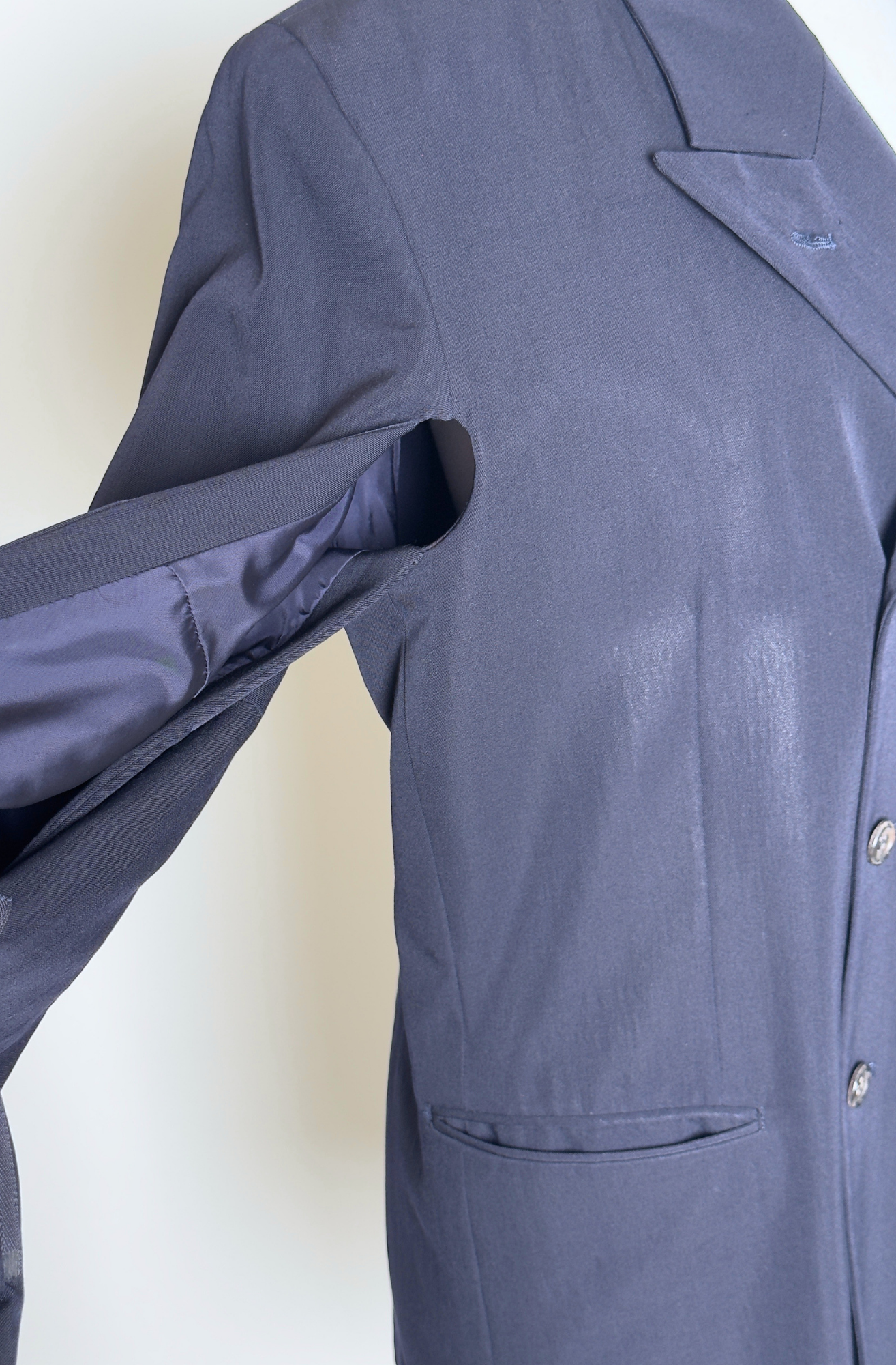 COMME DES GARCONS NAVY DOUBLE BREASTED COAT