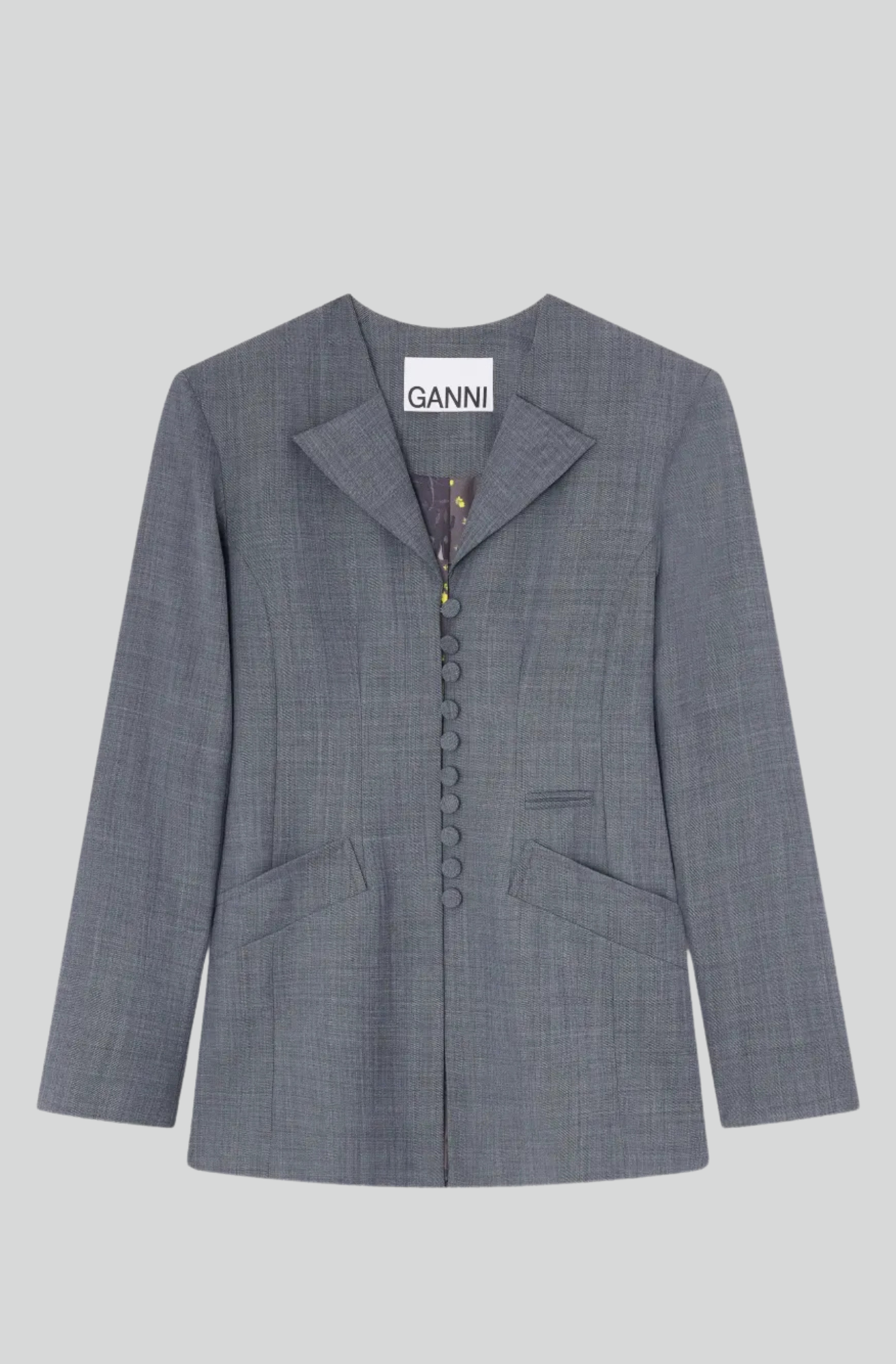 WOOL MELANGE SUITING LONG BUTTON BLAZER