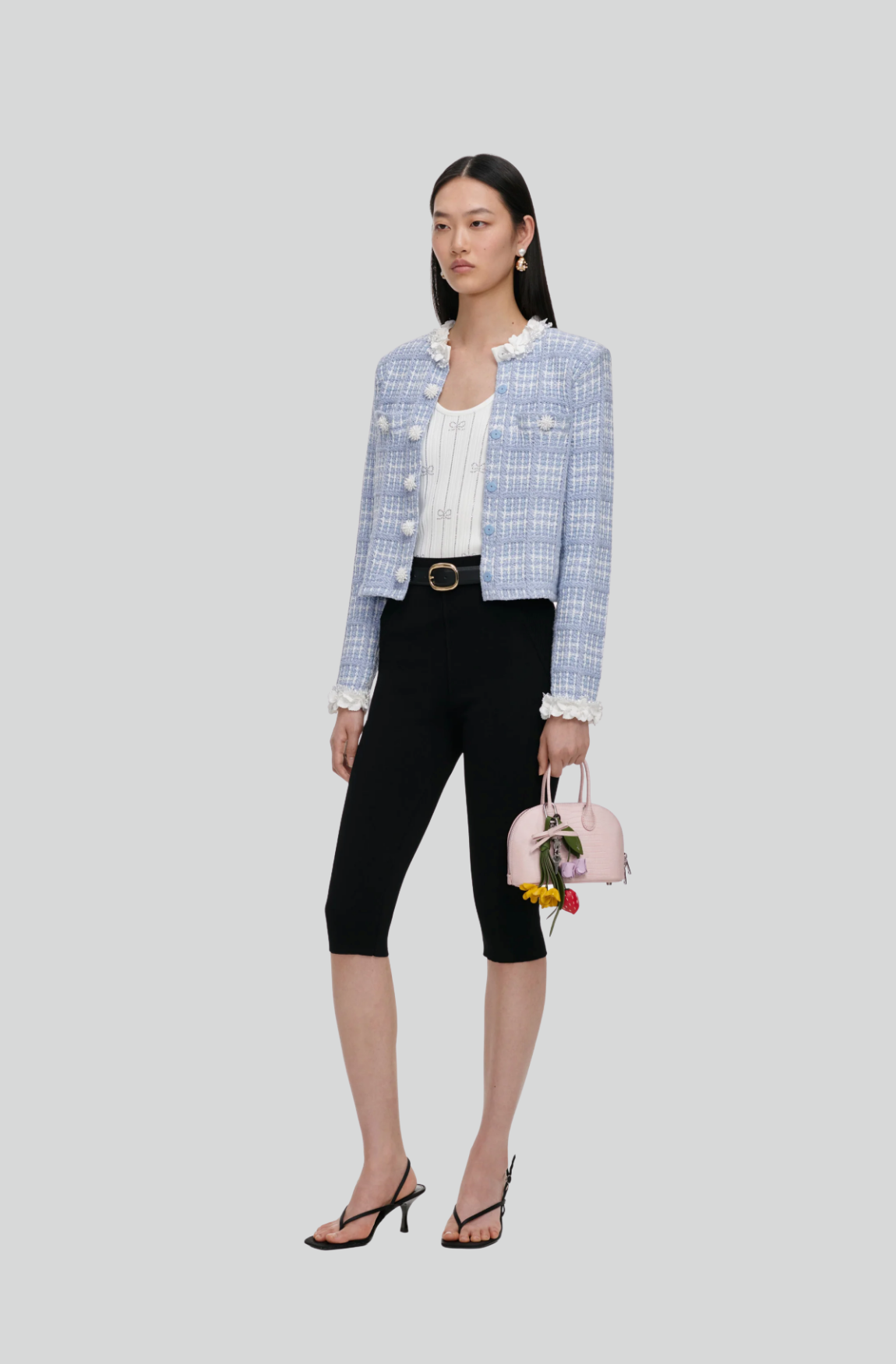 BLUE CHECK KNIT BEADED JACKET