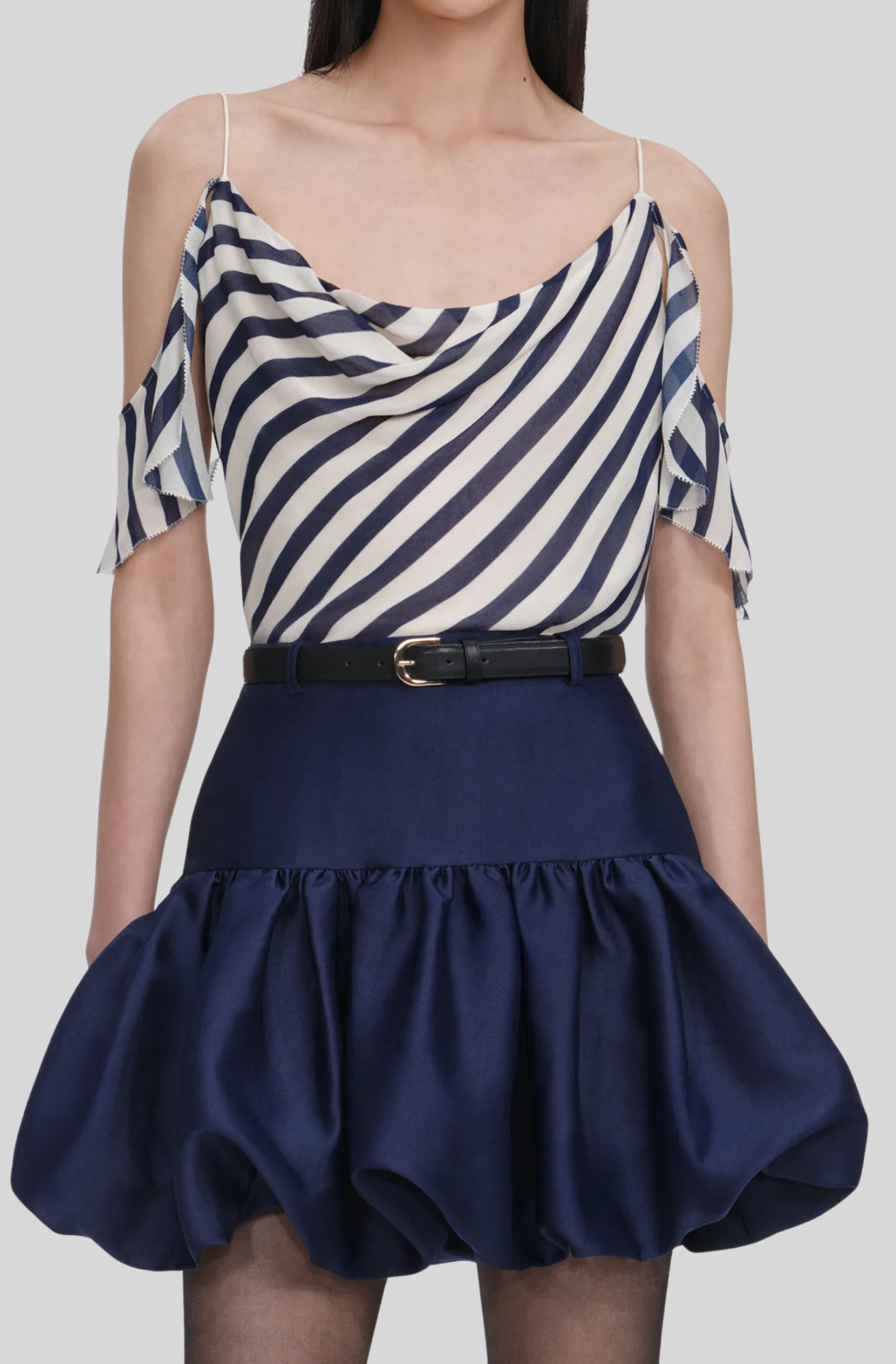 NAVY STRIPE GEORGETTE TOP