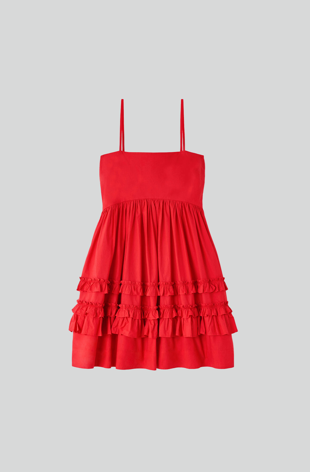 COTTON POPLIN MINI STRAP FRILL DRESS RED