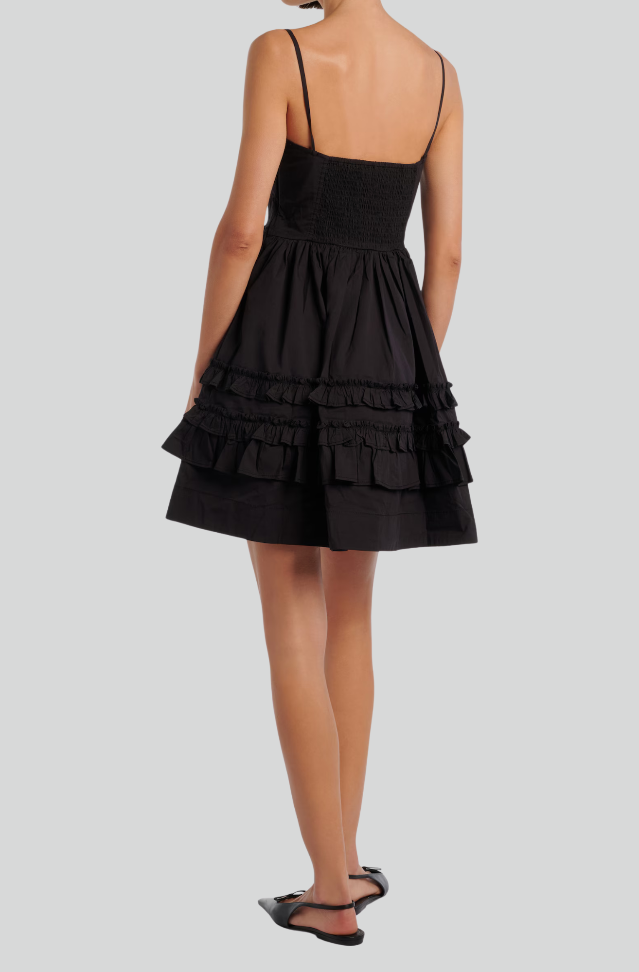 GANNI Black Mini Frill Dress - Size 38 Organic Cotton