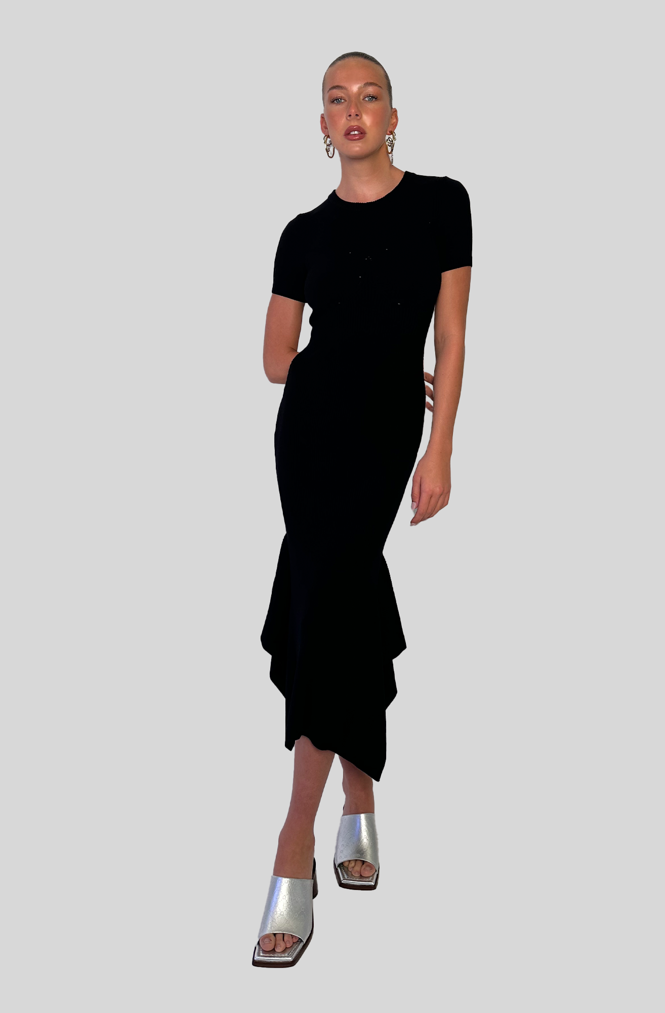 Marine Serre Rib Knit Flared Dress in Black | Marine Serre Rib Knit Dress ELLEPTYLTD Marine Serre Rib Knit Flared Dress in Black | Marine Serre Rib Knit Dress ELLEPTYLTD