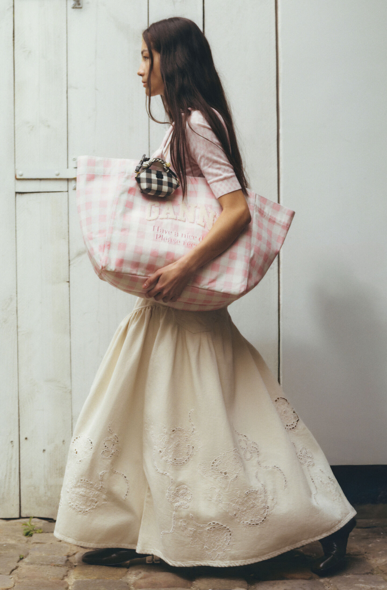 XXL VICHY CHECK CANVAS TOTE BAG - Main Image