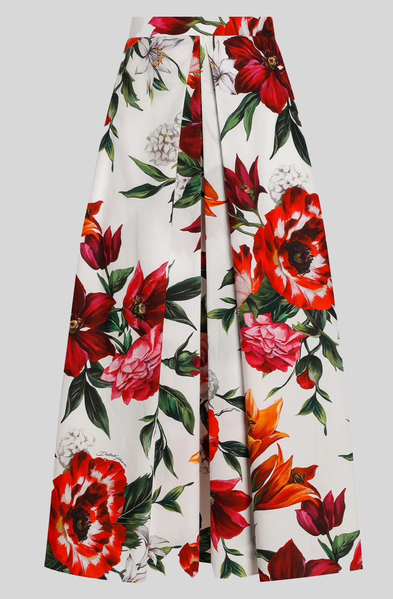 FLOWER PRINT PLEATED POPLIN SKIRT