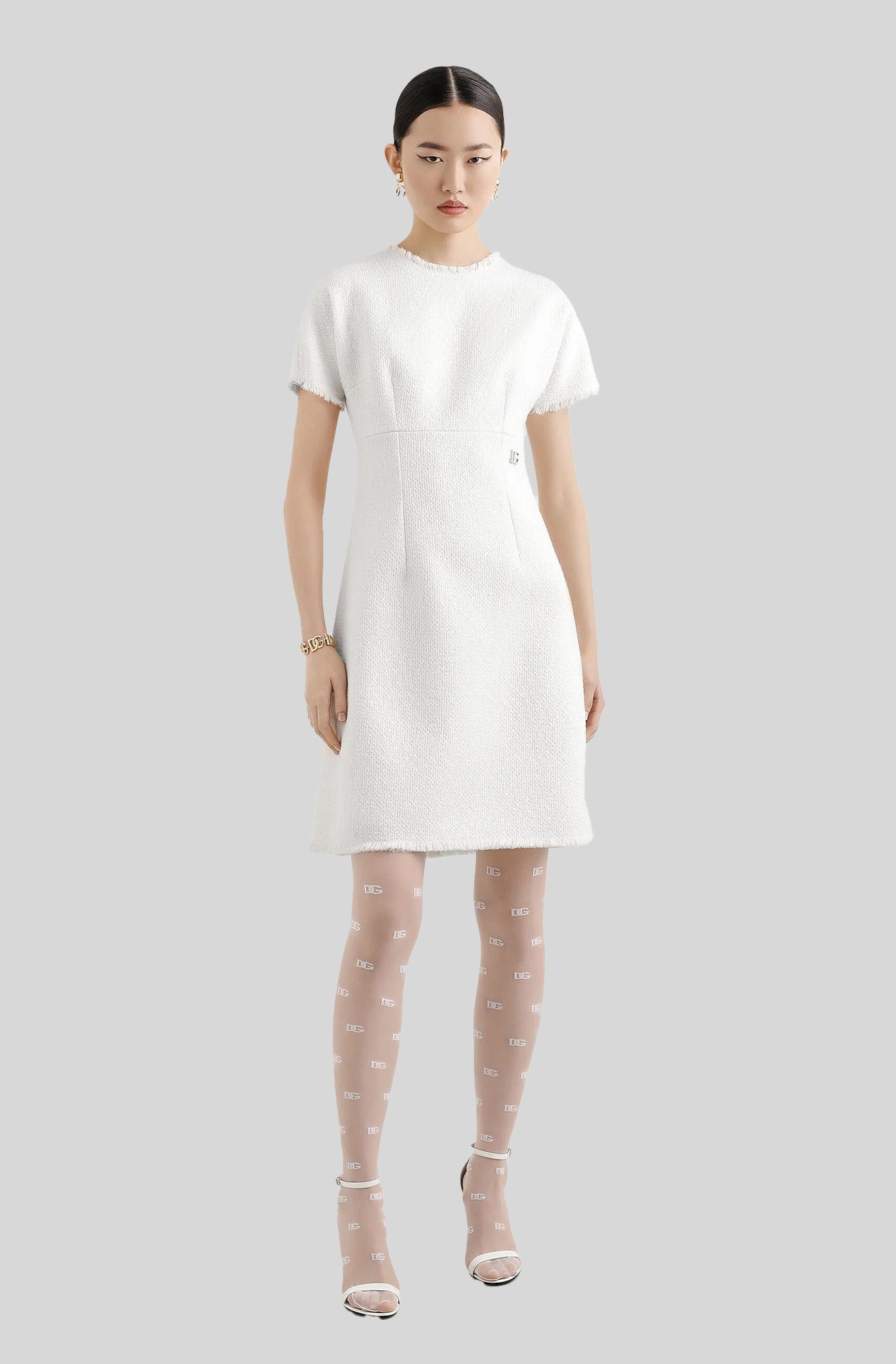 Dolce and Gabbana Raschel Tweed Midi Dress with DG Logo – ELLEPTYLTD Dolce and Gabbana Raschel Tweed Midi Dress with DG Logo – ELLEPTYLTD