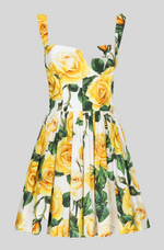 Load image into Gallery viewer, SHORT COTTON CORSET DRESS WITH YELLOW ROSE PRINT
