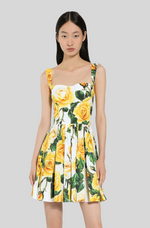 Load image into Gallery viewer, SHORT COTTON CORSET DRESS WITH YELLOW ROSE PRINT
