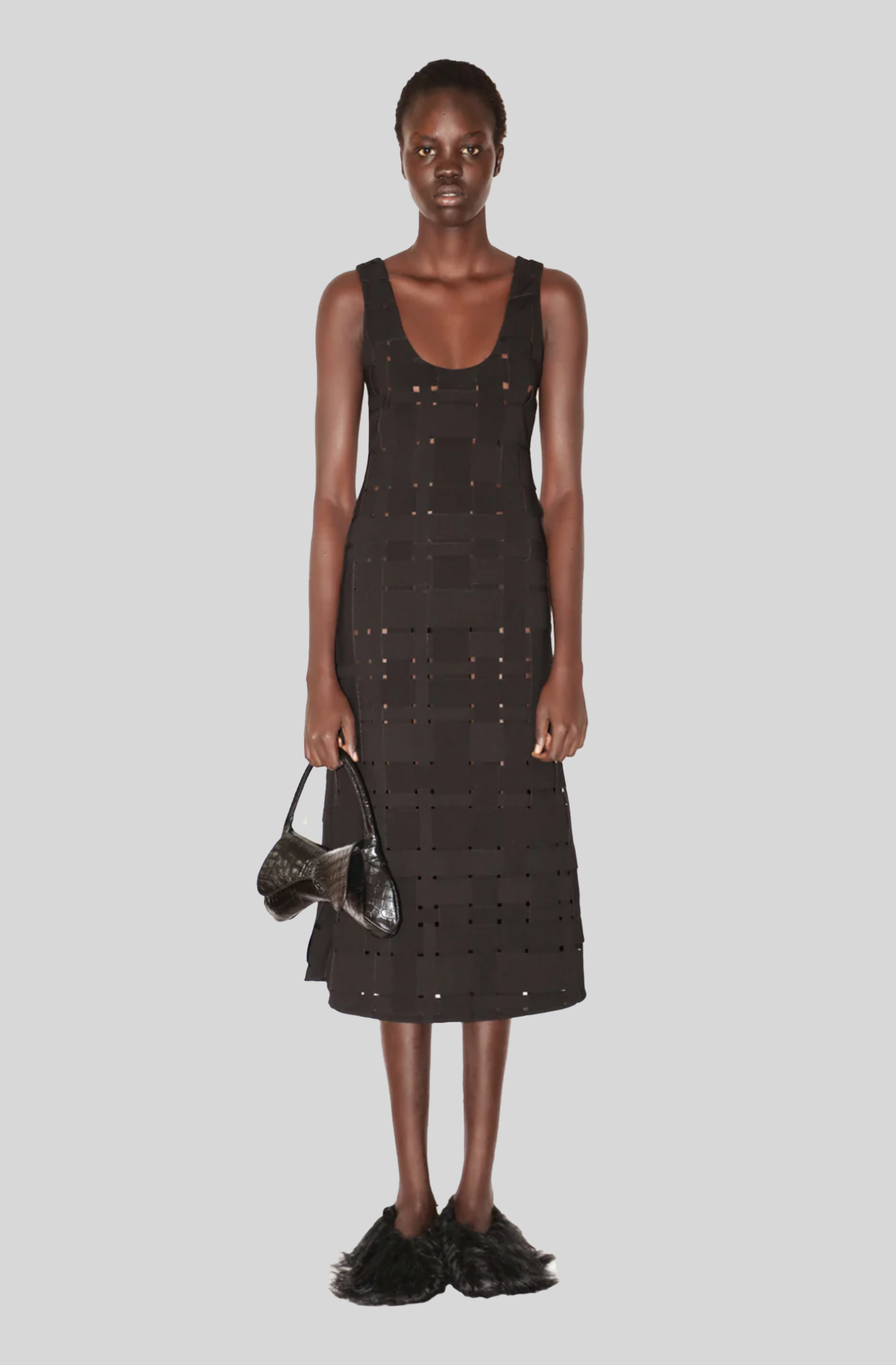 A.W.A.K.E MODE Weaved Fitted Tank Dress in Black