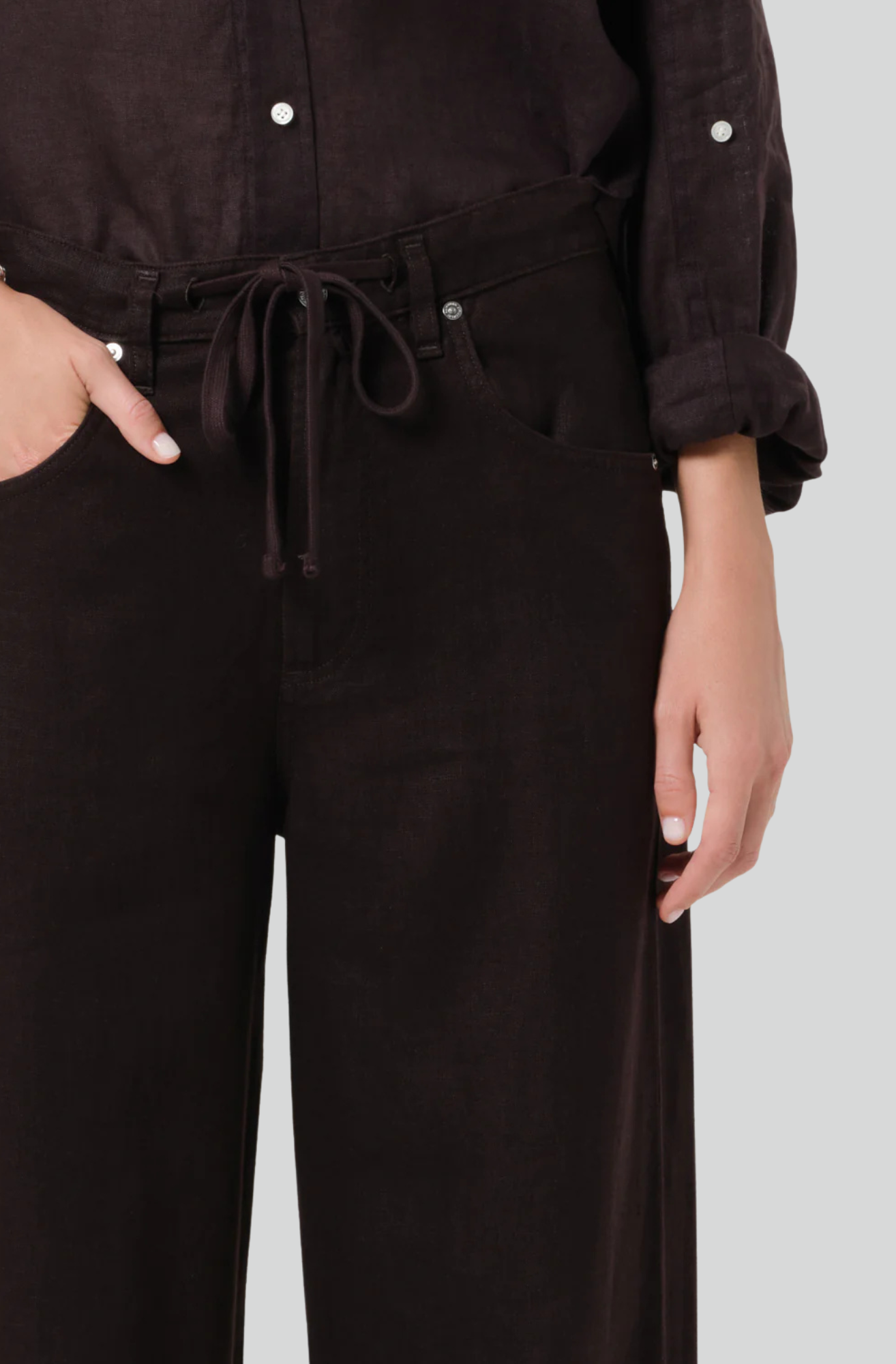 BRYNN DRAWSTRING LINEN TROUSER - CHOCOLATE