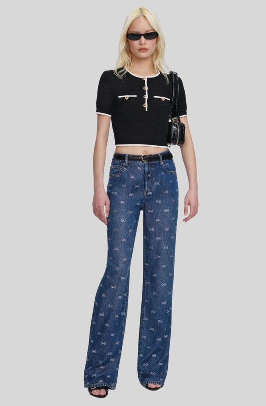 LIGHTWEIGHT BOW EMBELLISHED JEANS