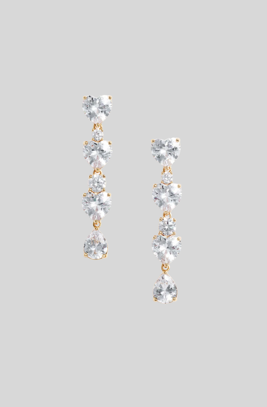GOLD HEART CRYSTAL TIERED EARRINGS