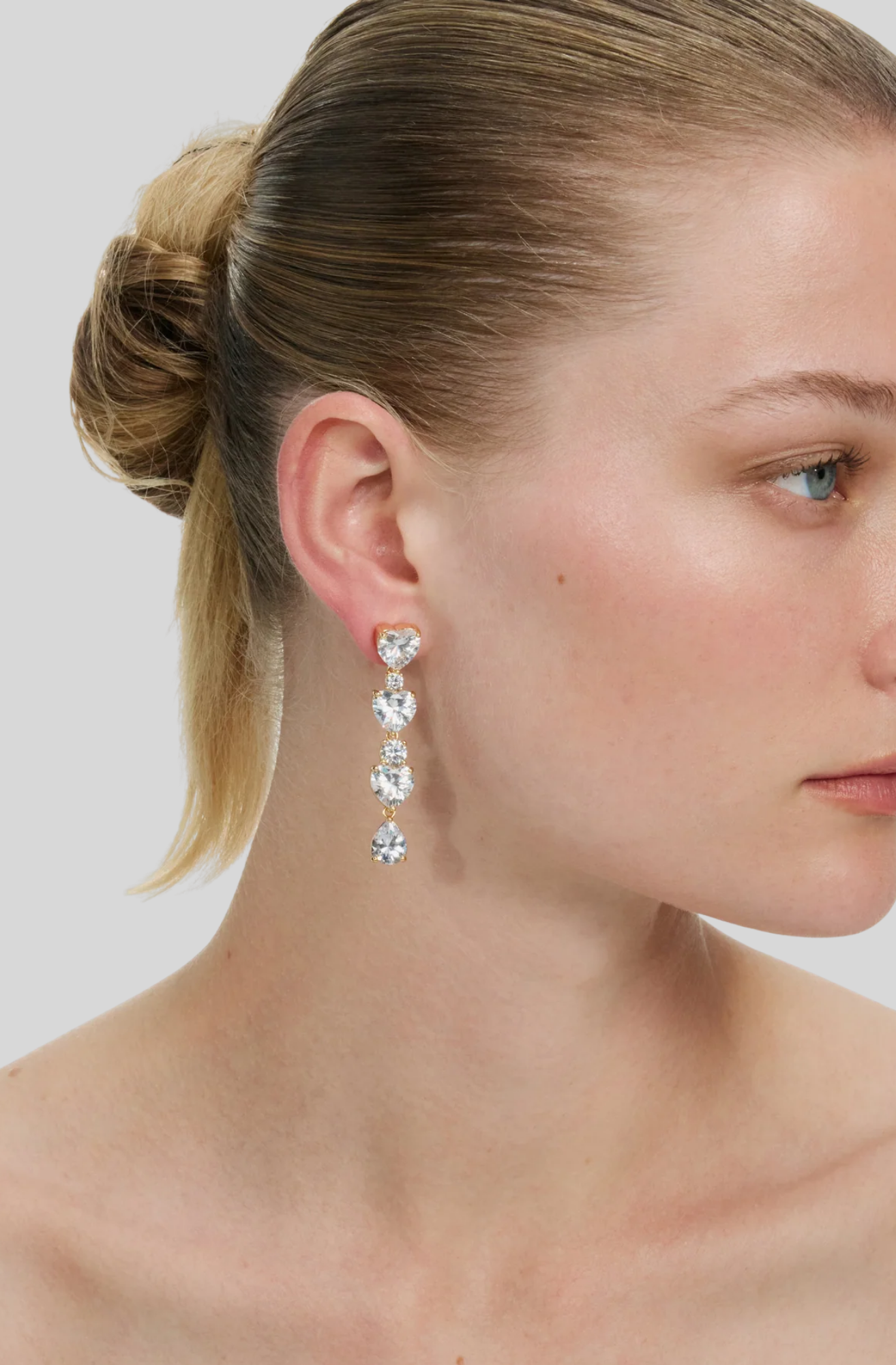 GOLD HEART CRYSTAL TIERED EARRINGS