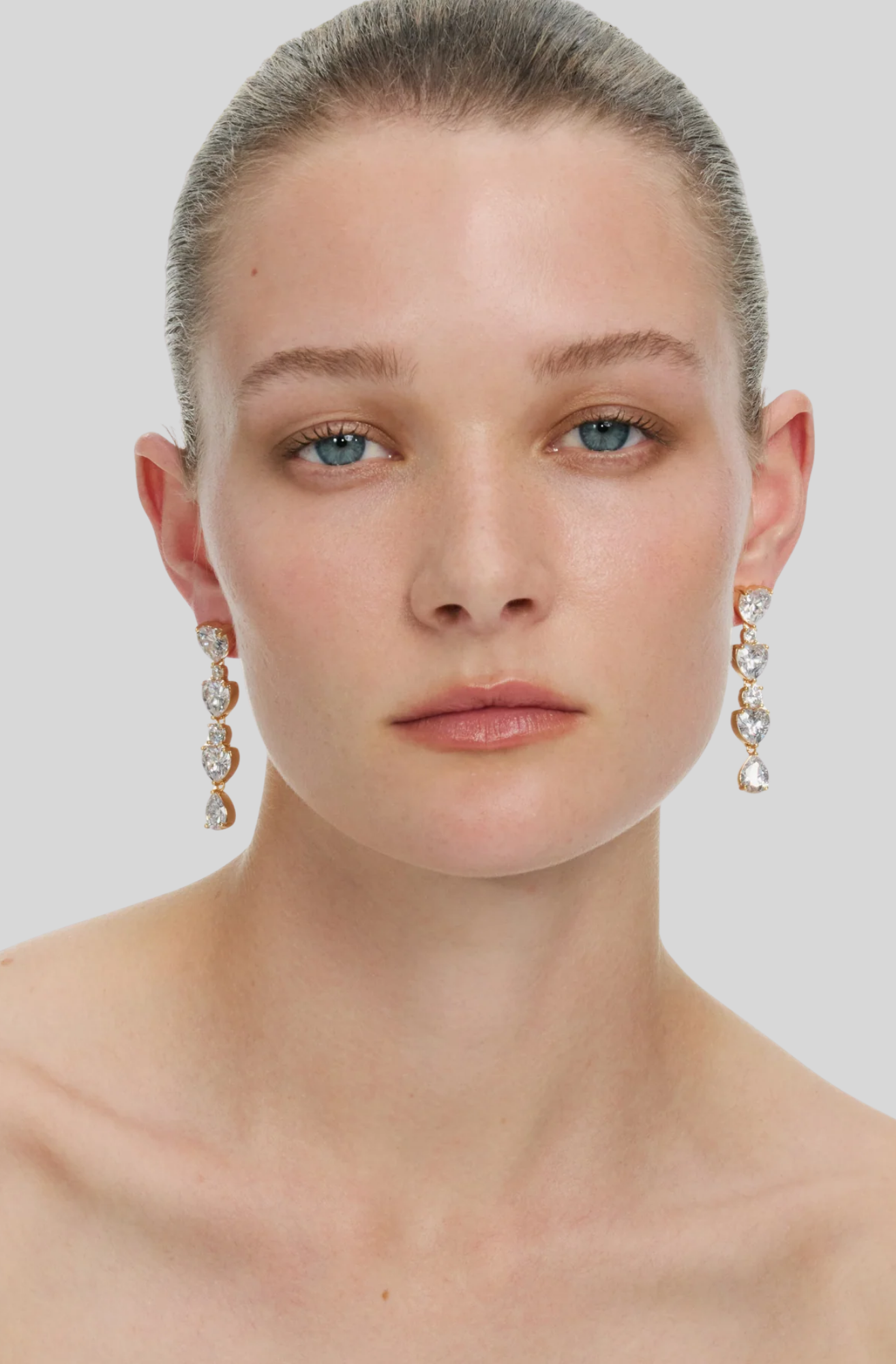 GOLD HEART CRYSTAL TIERED EARRINGS