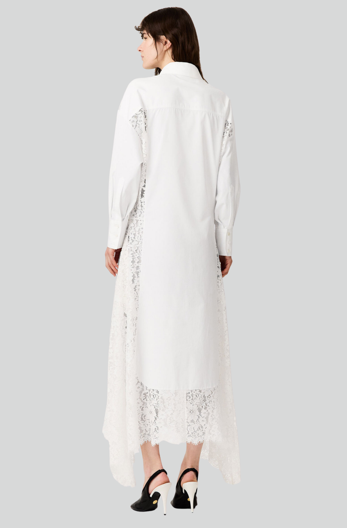 LACE-PANELED POPLIN DRESS