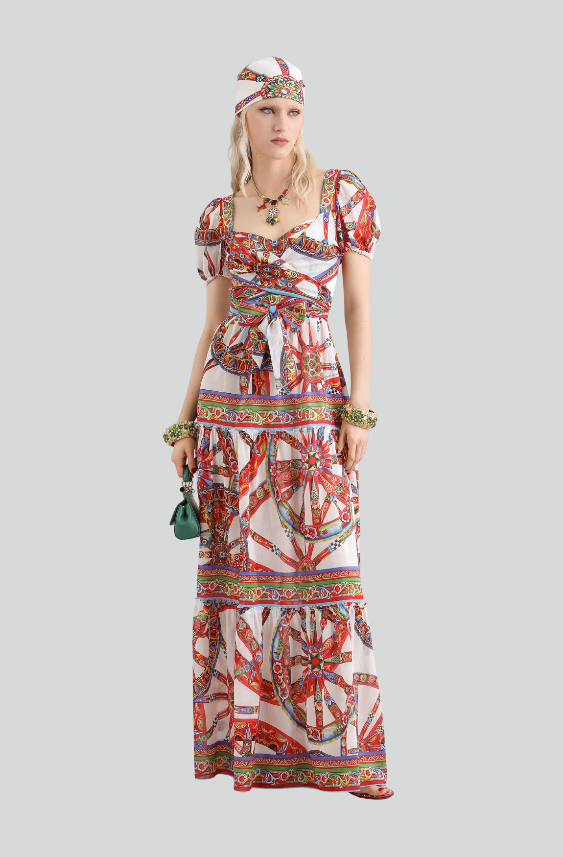 LONG BATISTE DRESS WITH CARRETTO-PRINT