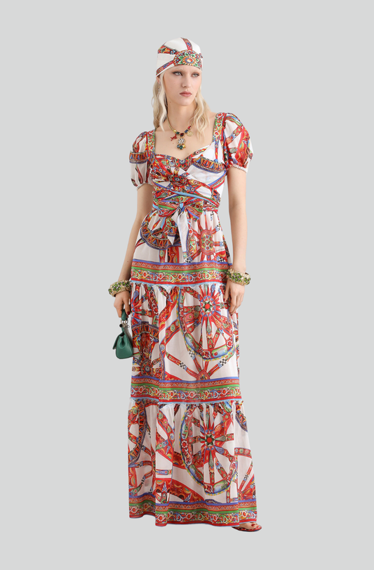 LONG BATISTE DRESS WITH CARRETTO-PRINT