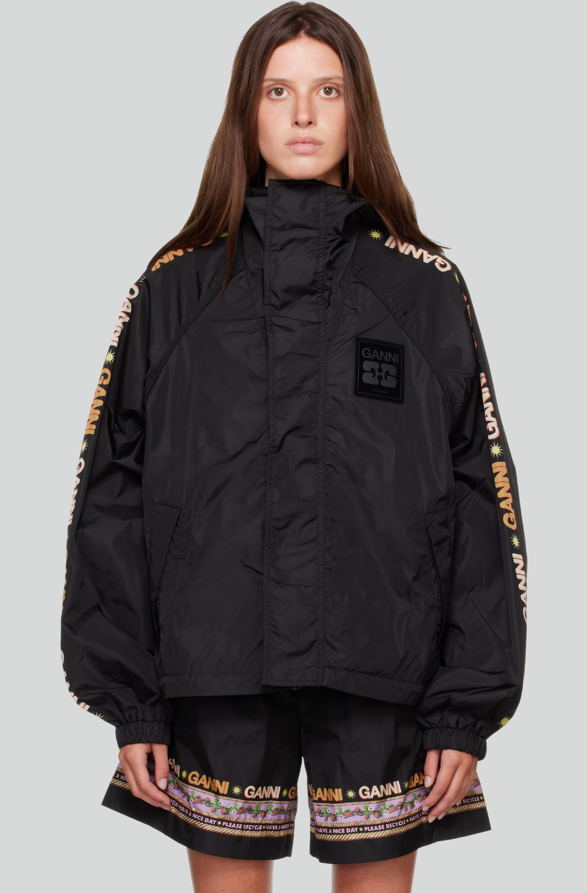 PLACEMENT PRINTED FLYWEIGHT NYLON JACKET