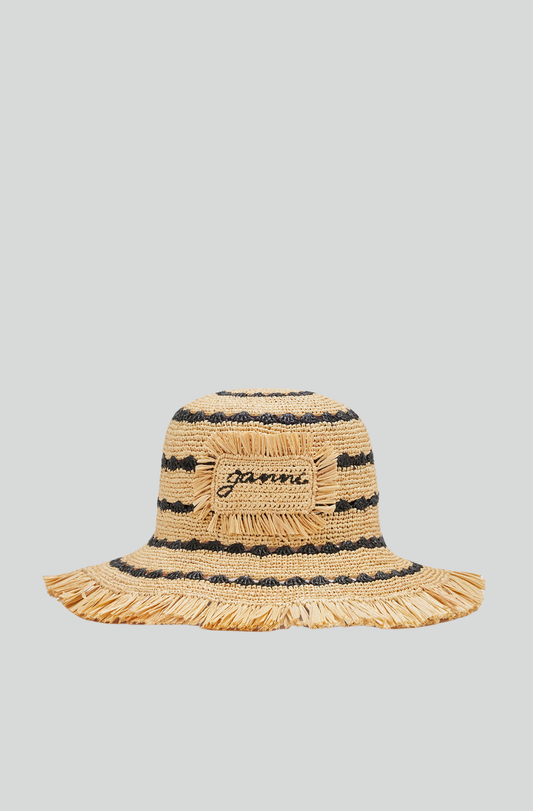 STRIPE RAFFIA BUCKET HAT