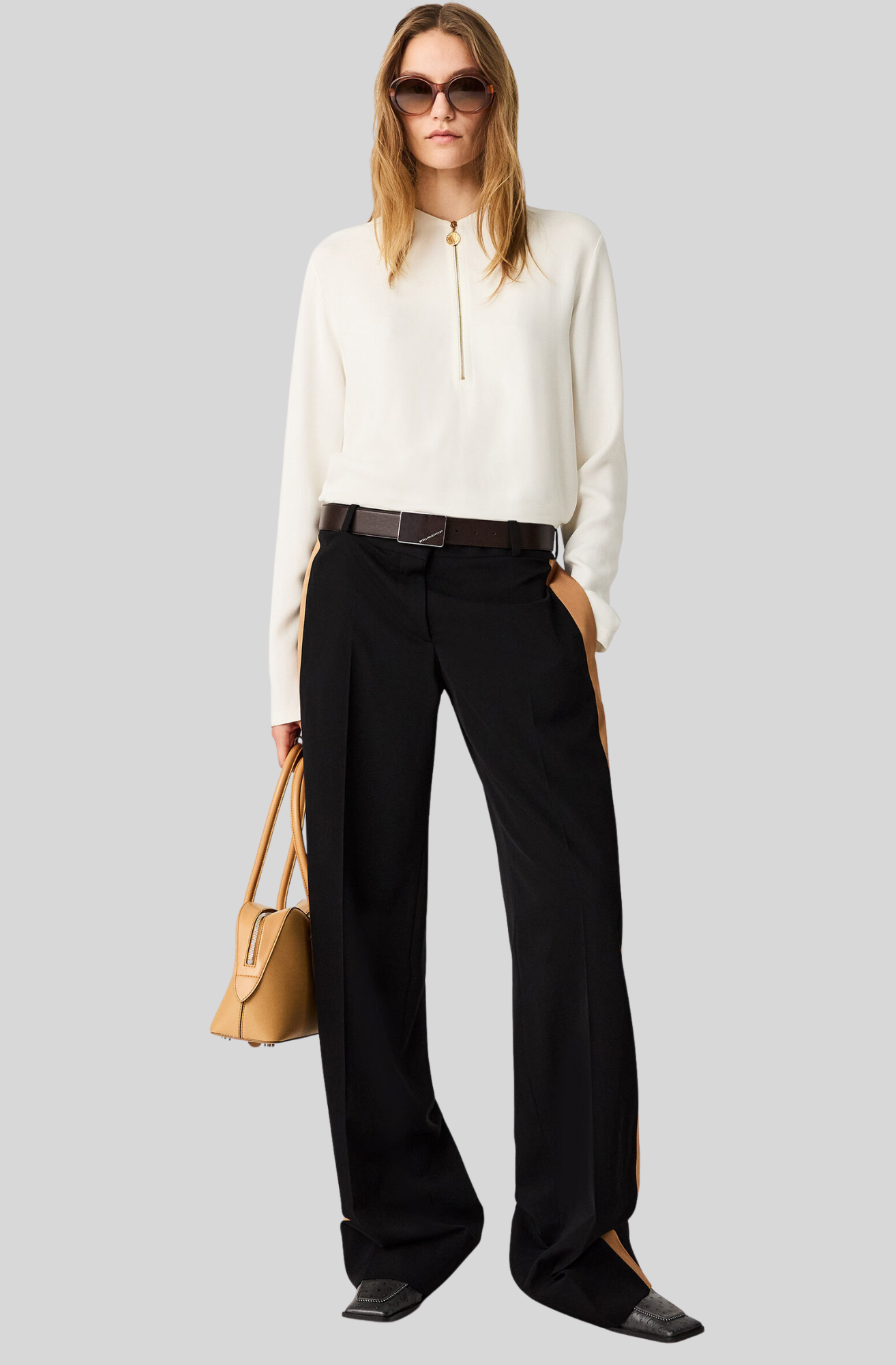 ARLESA DOUBLE SPLIT HEM ZIP BLOUSE