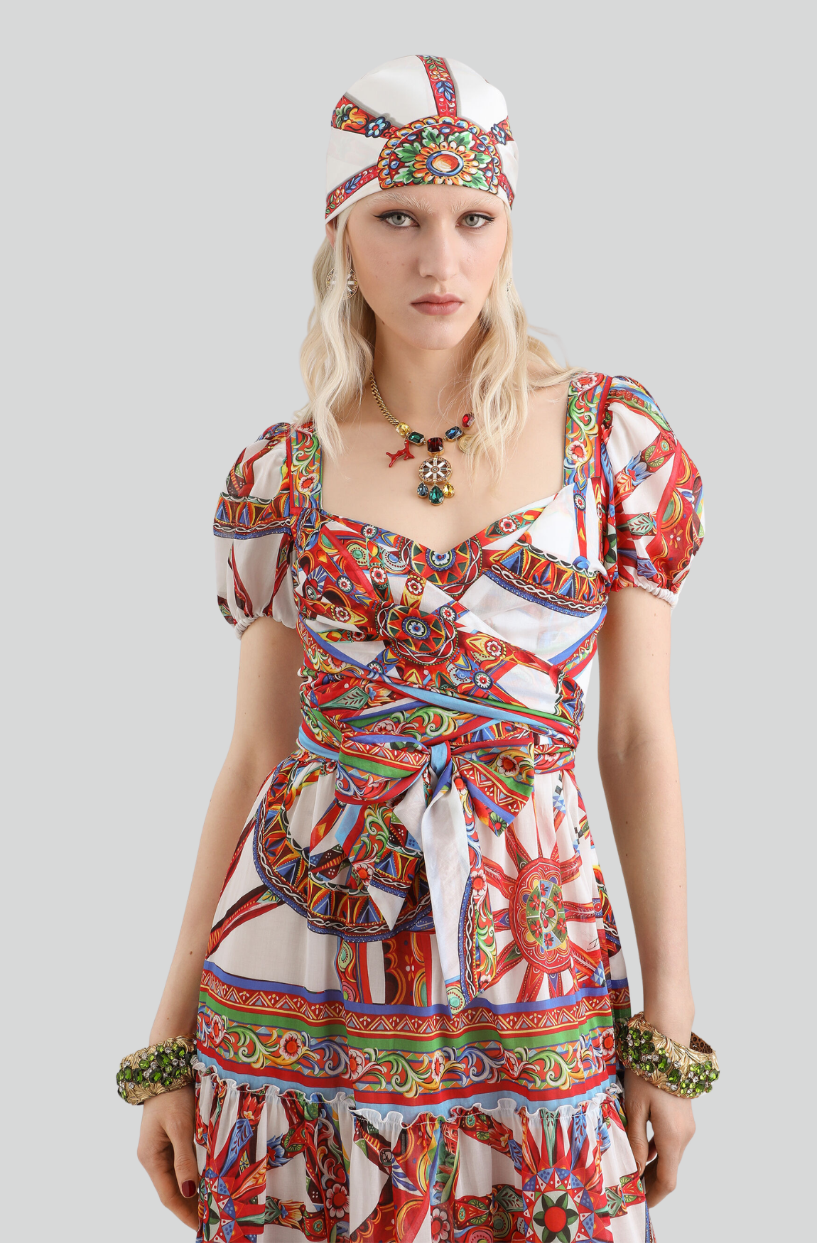 LONG BATISTE DRESS WITH CARRETTO-PRINT