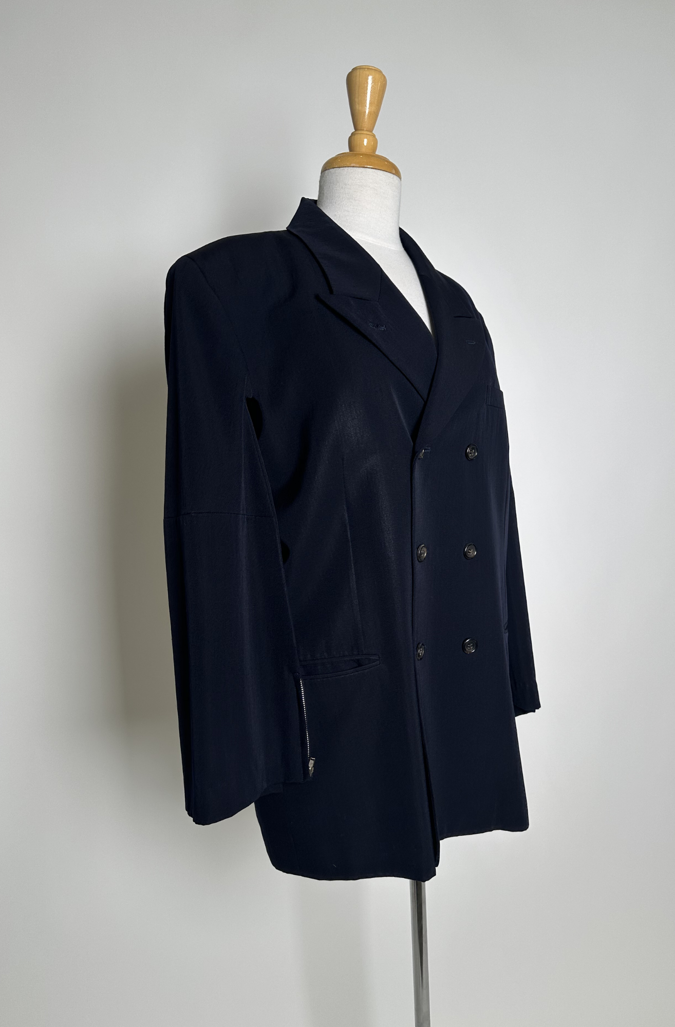 COMME DES GARCONS NAVY DOUBLE BREASTED COAT