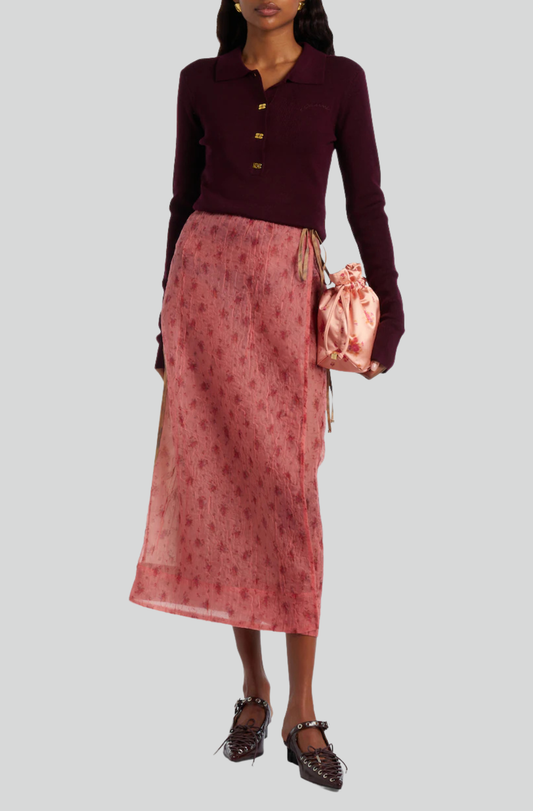 SHIBORI ORGANZA/PRINTED STRETCH COTTON SKIRT