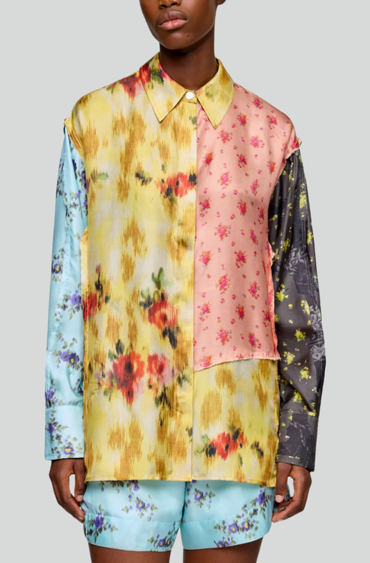 MULTI PRINTED SILK TWILL LONG SLEEVE SHIRT