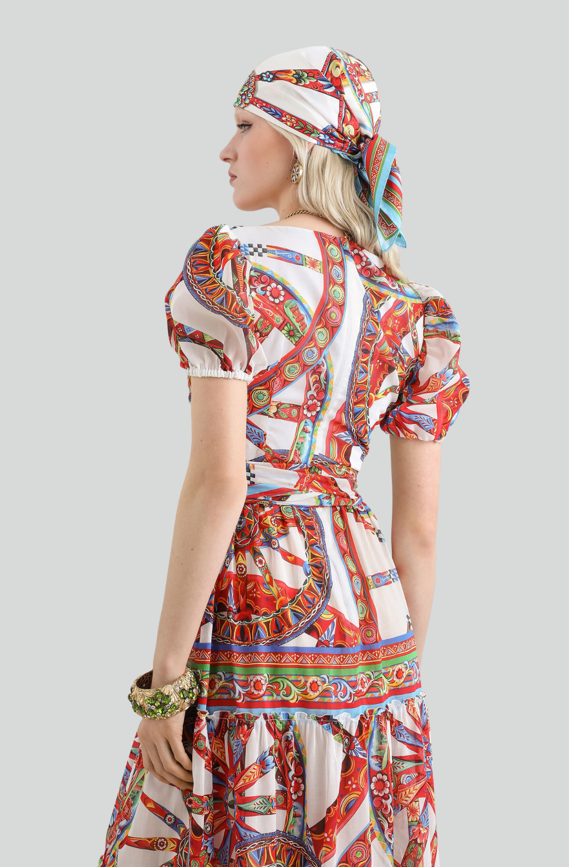LONG BATISTE DRESS WITH CARRETTO-PRINT