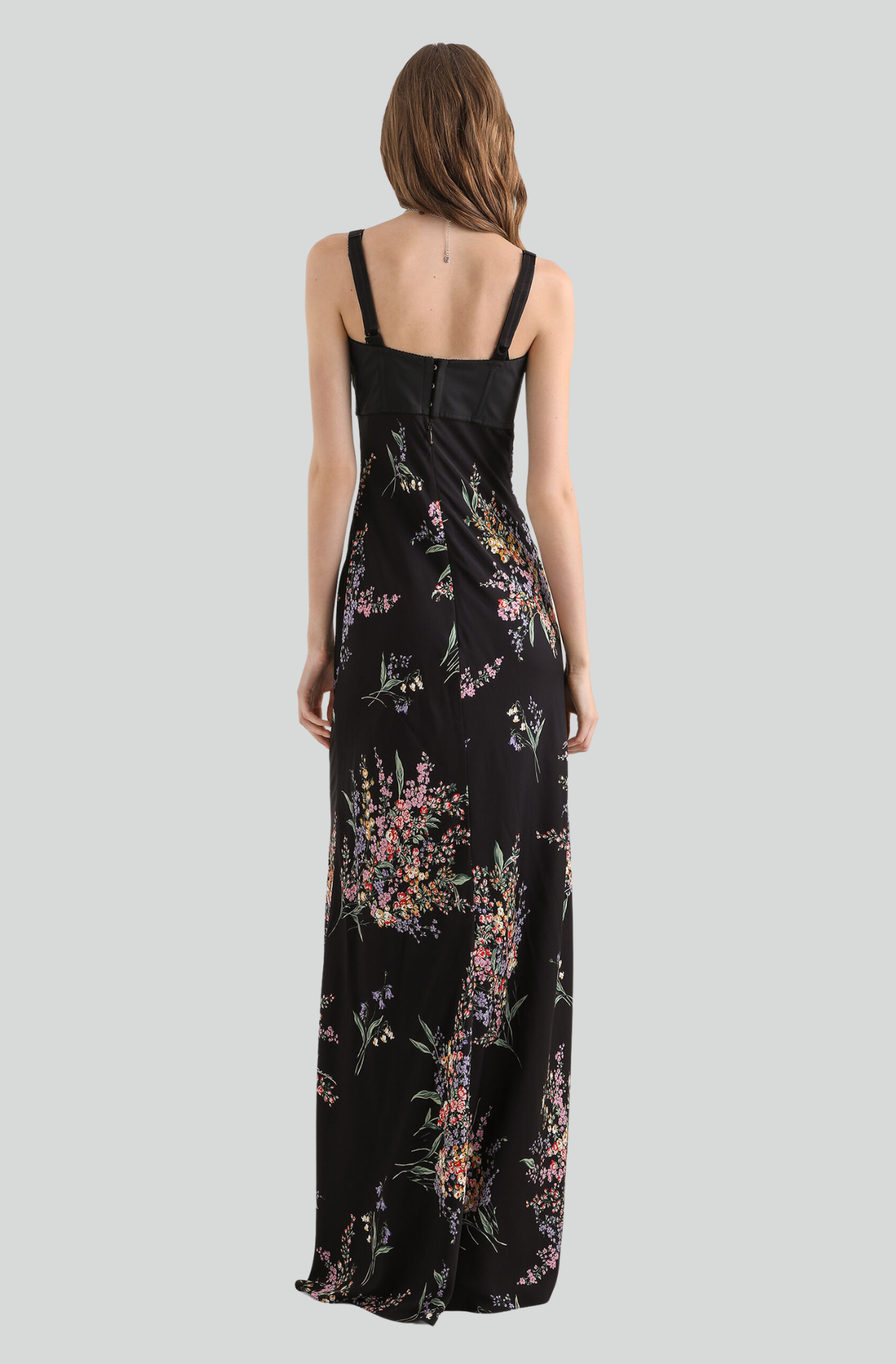 FLOWER BOUQUETS-PRINT LONG CHARMEUSE DRESS