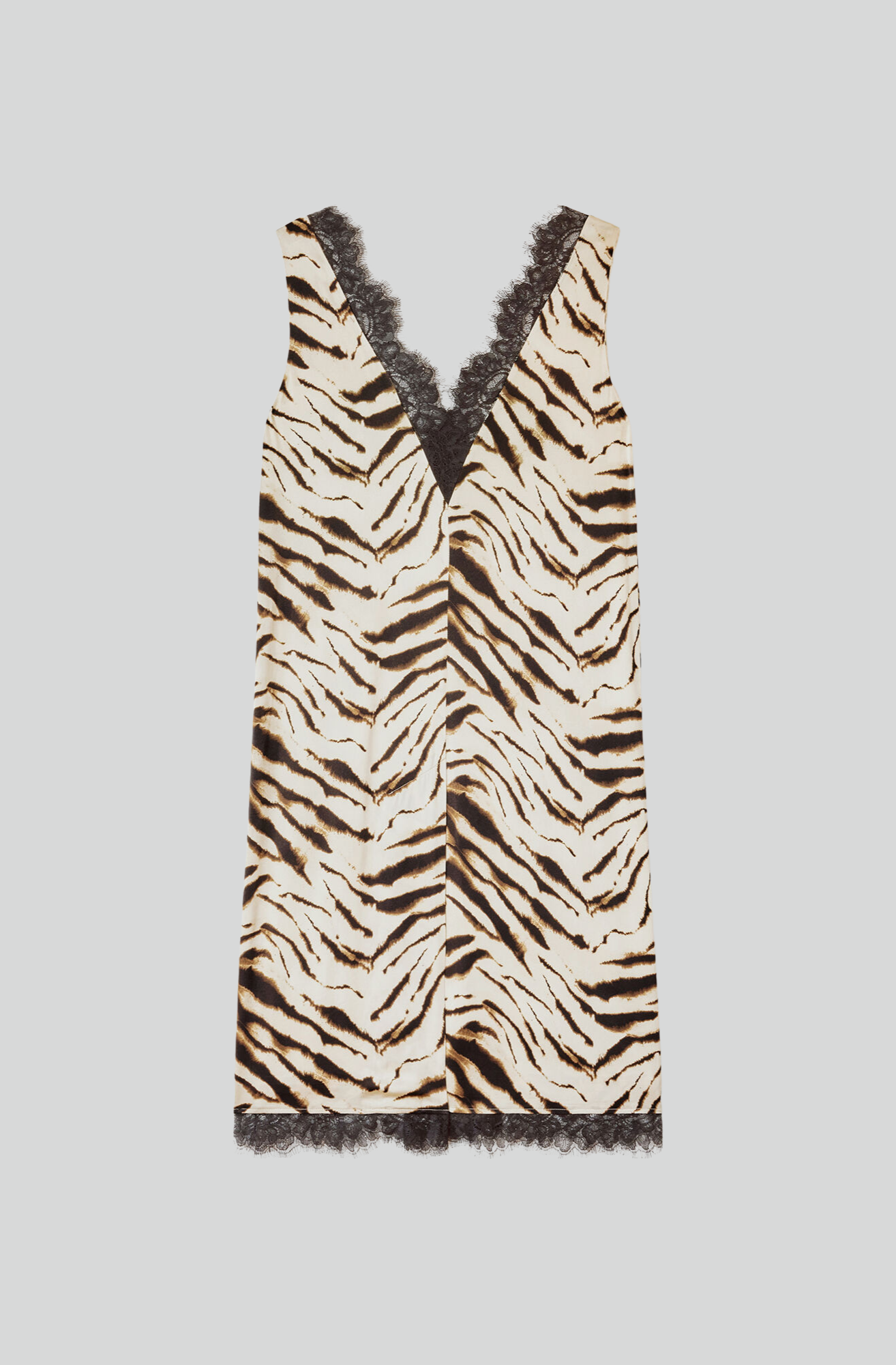 PRINTED SATIN V-NECK MIDI DRESS