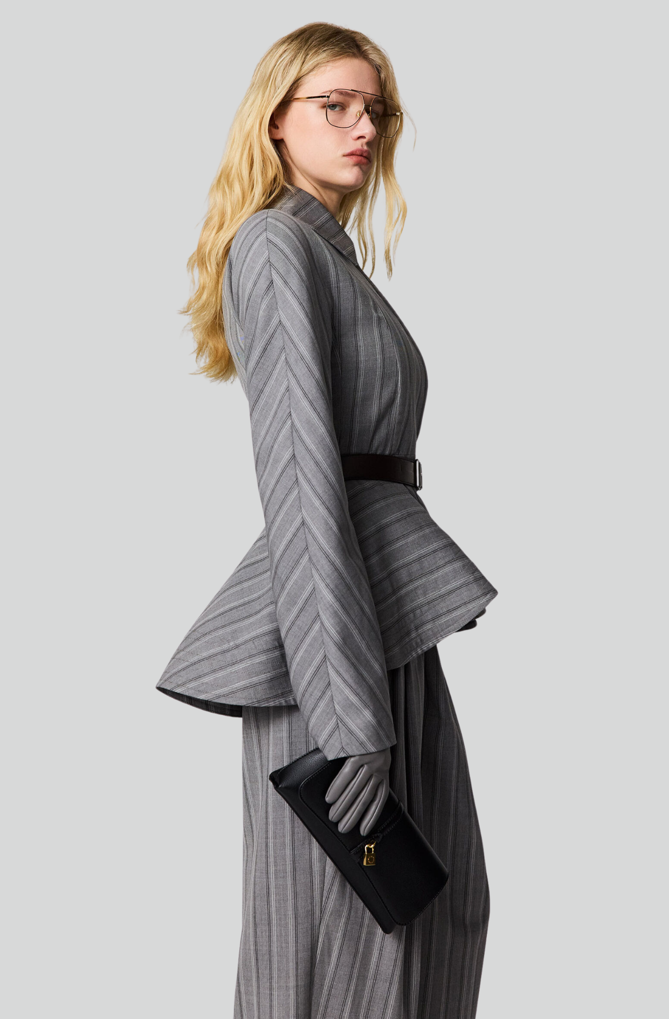 STRIPED TAILORED PEPLUM JACKET