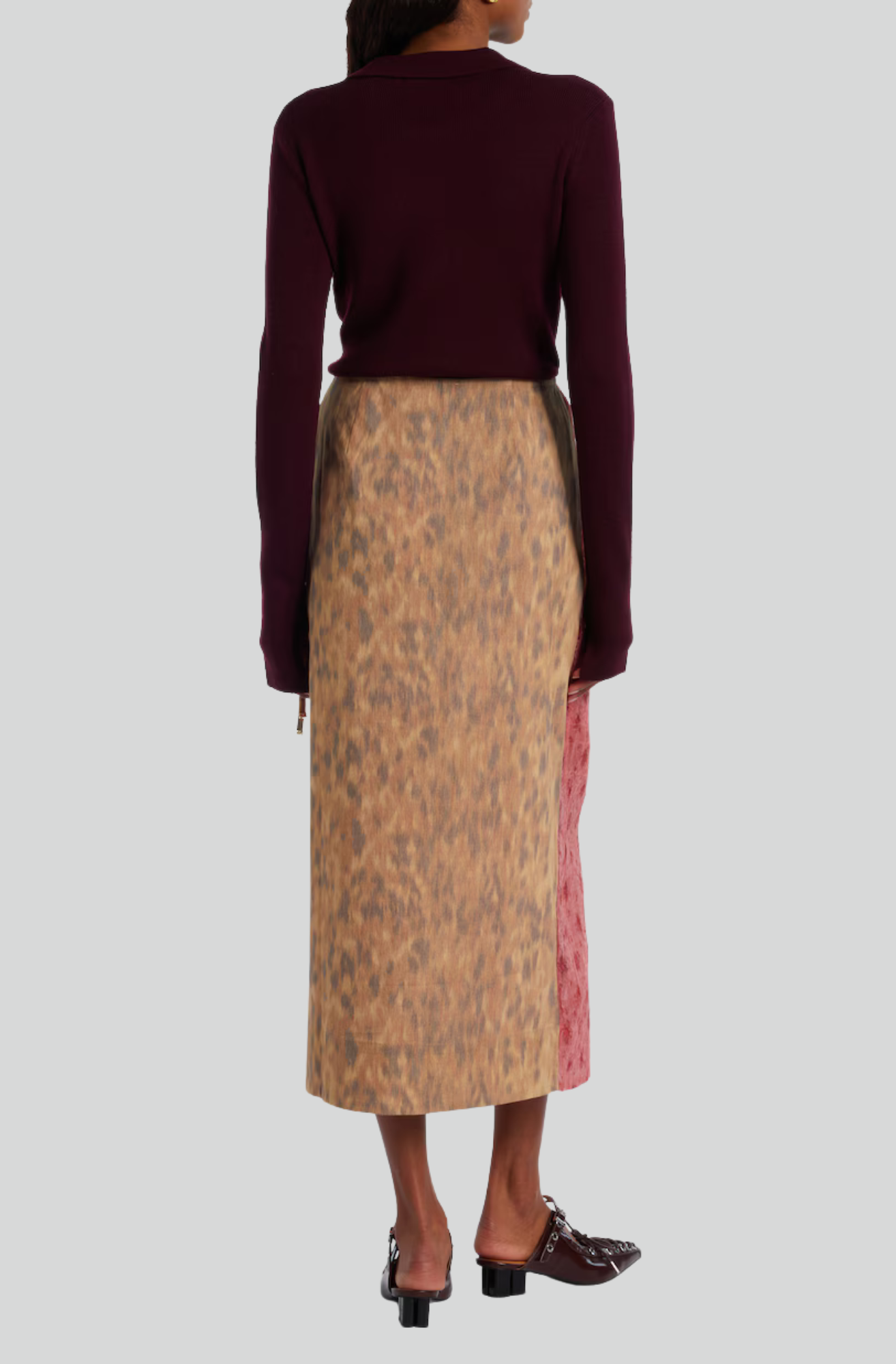 SHIBORI ORGANZA/PRINTED STRETCH COTTON SKIRT