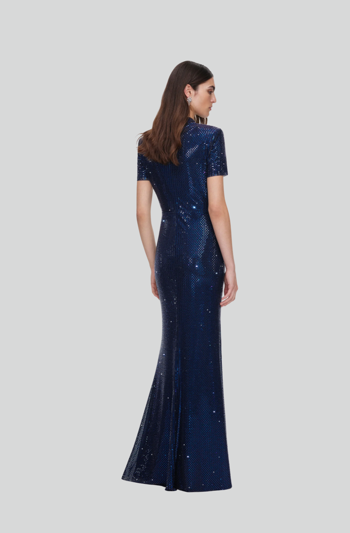 NAVY RHINESTONE MESH TWIST MAXI DRESS