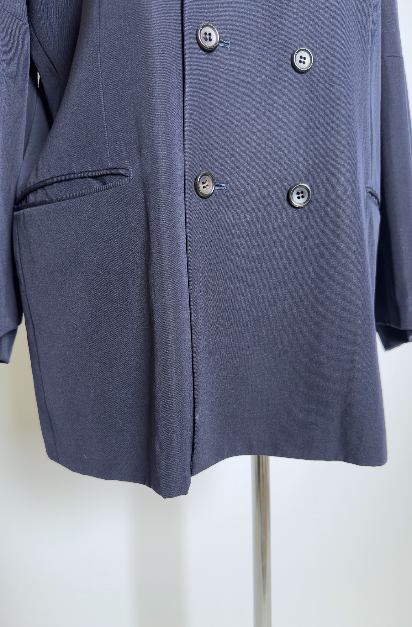 COMME DES GARCONS NAVY DOUBLE BREASTED COAT