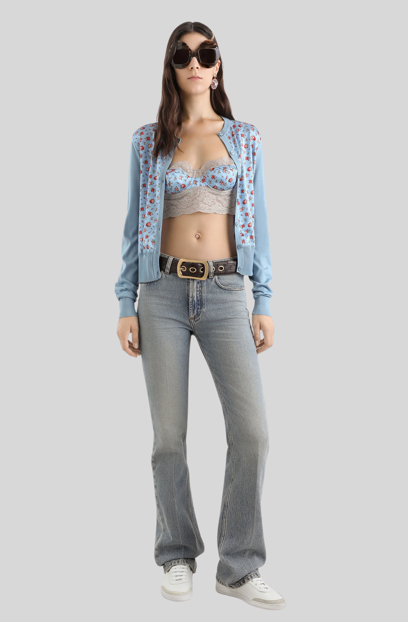 SMALL ROSE-PRINT SATIN CARDIGAN