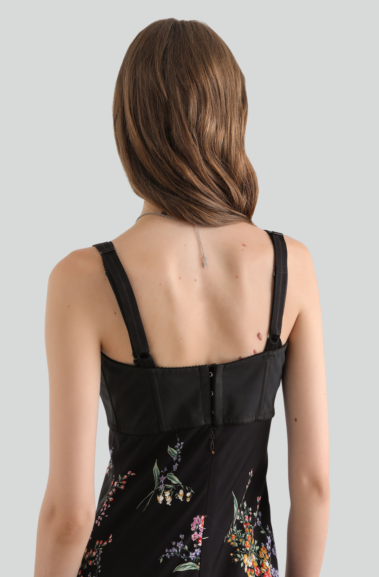 FLOWER BOUQUETS-PRINT LONG CHARMEUSE DRESS
