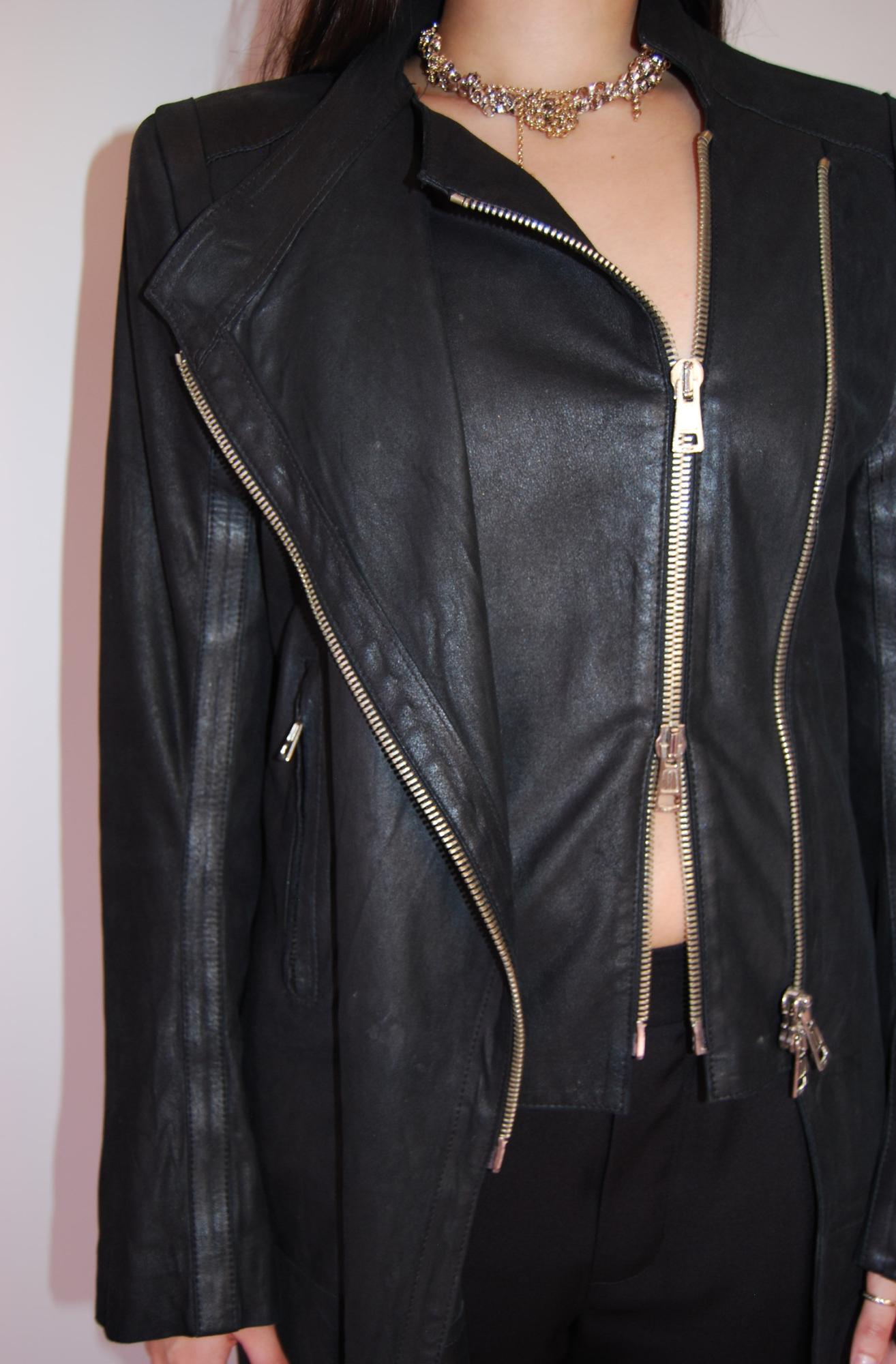 ANN DEMEULEMEESTER BLACK LEATHER COAT