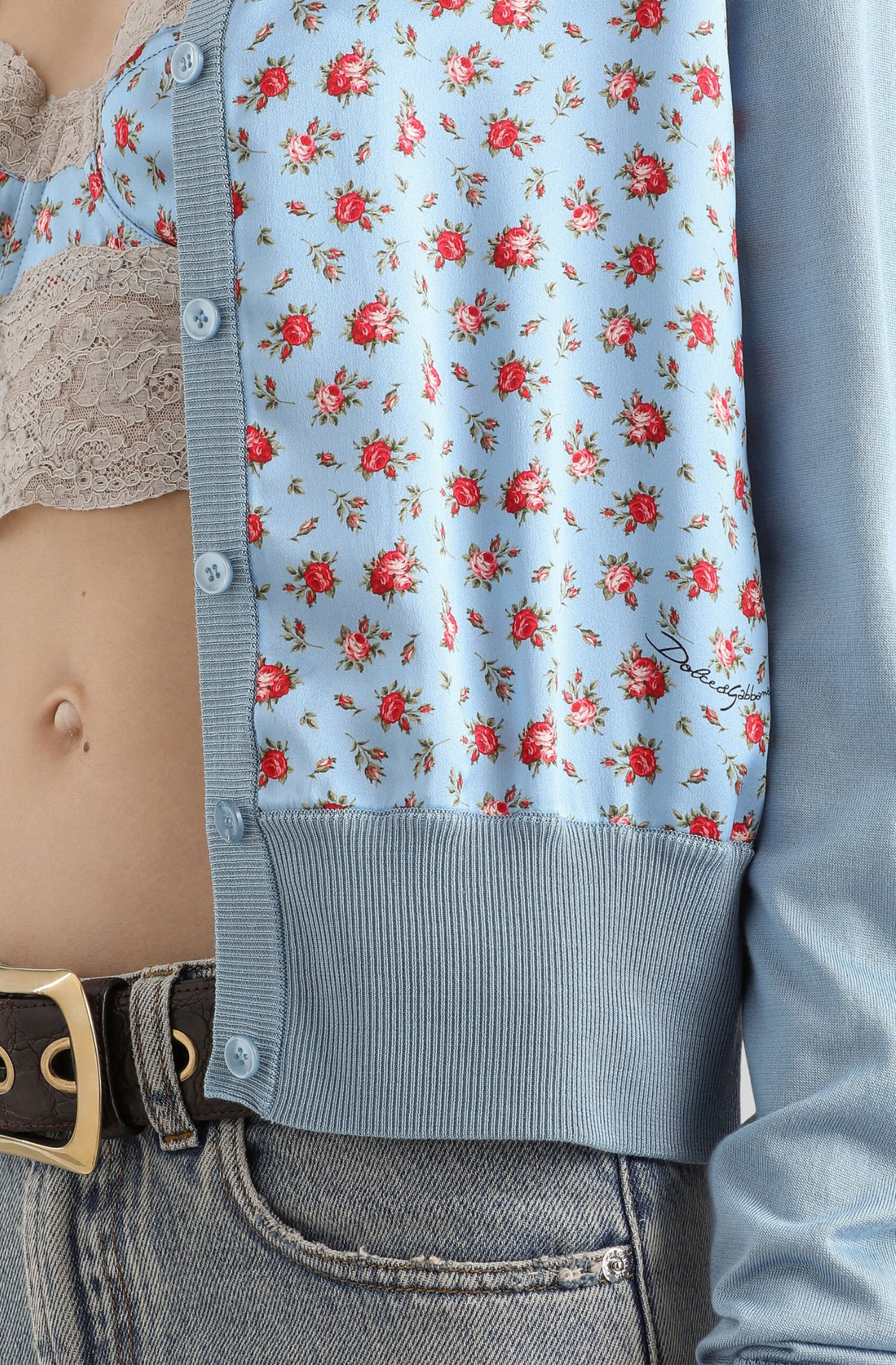 SMALL ROSE-PRINT SATIN CARDIGAN