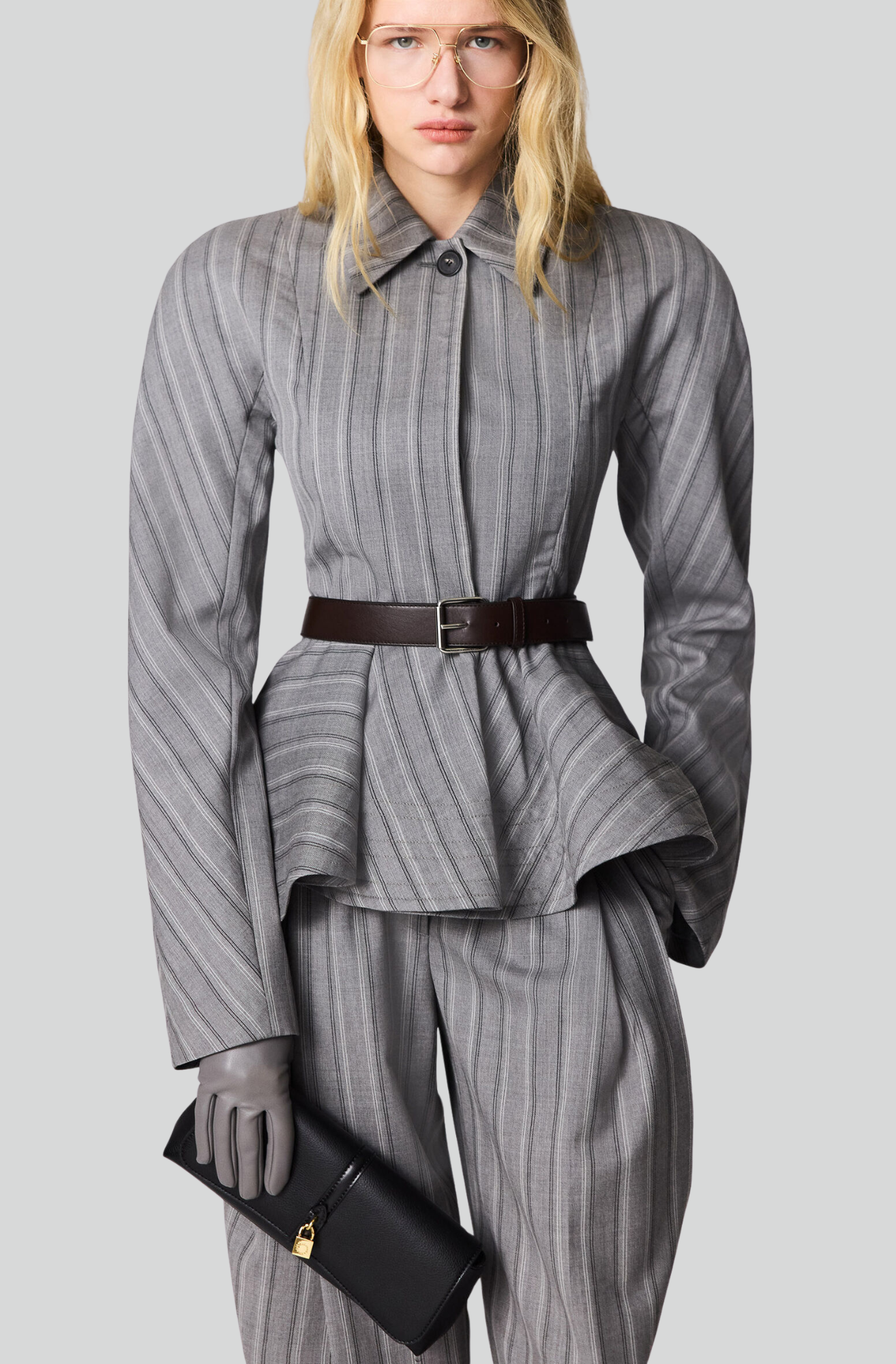 STRIPED TAILORED PEPLUM JACKET