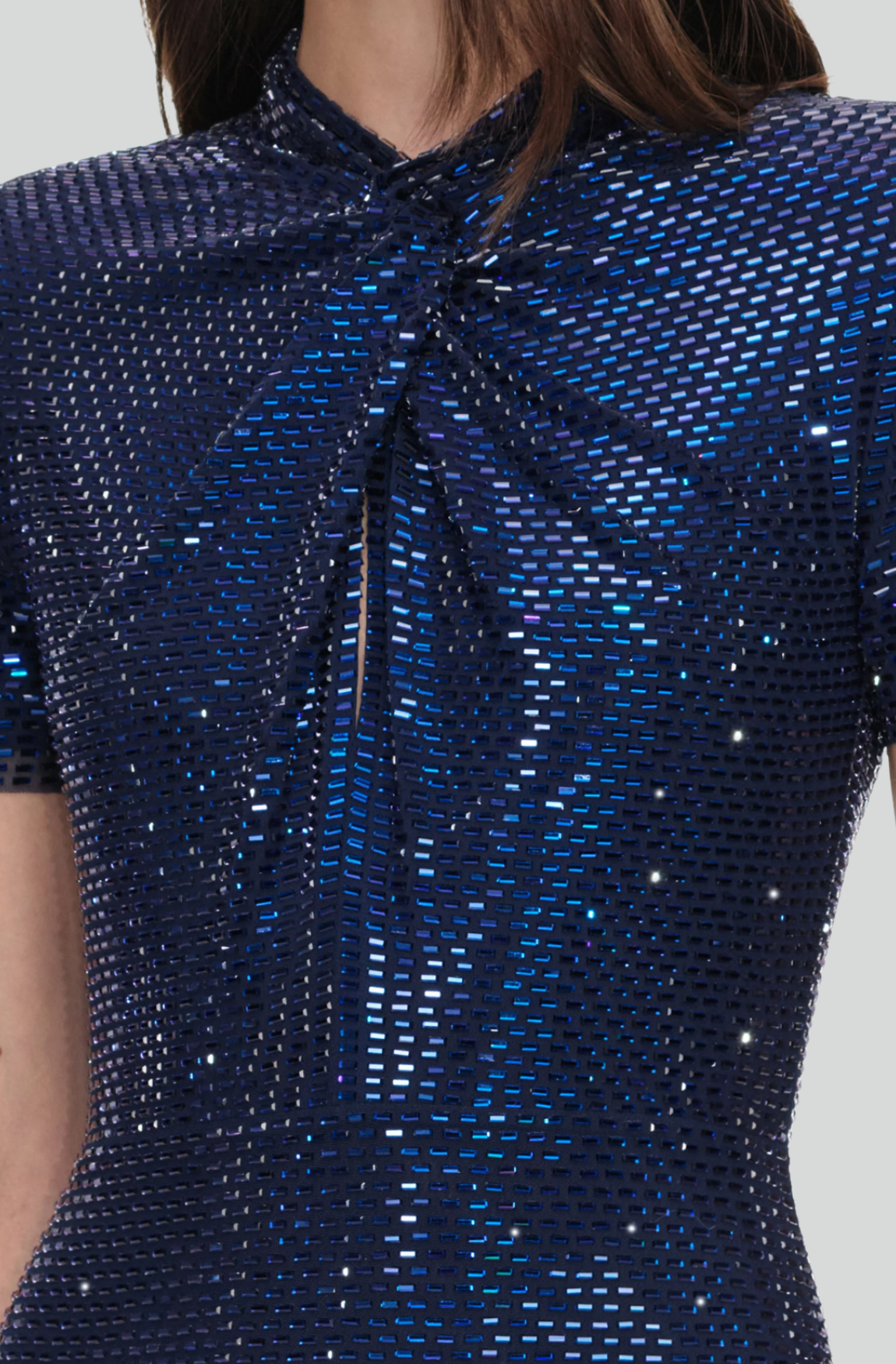 NAVY RHINESTONE MESH TWIST MAXI DRESS