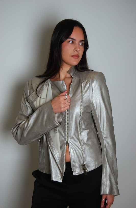 ANN DEMEULEMEESTER SILVER LEATHER JACKET