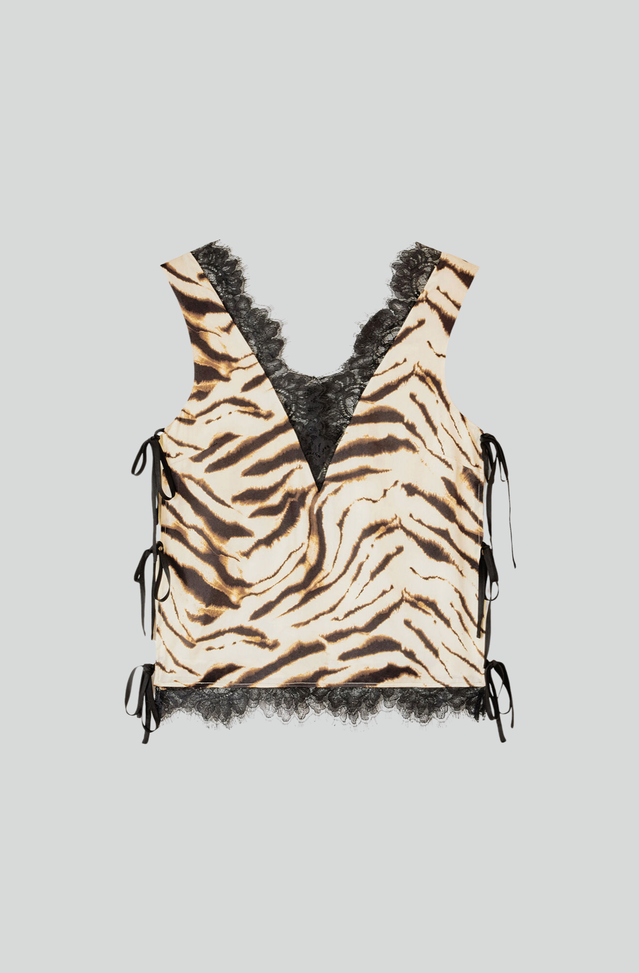 PRINTED SATIN V-NECK LACE SLIP TOP