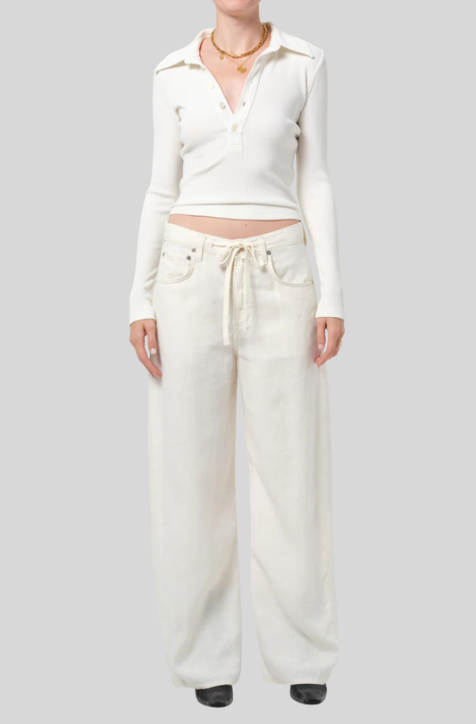 BRYNN DRAWSTRING LINEN TROUSER - CREAM