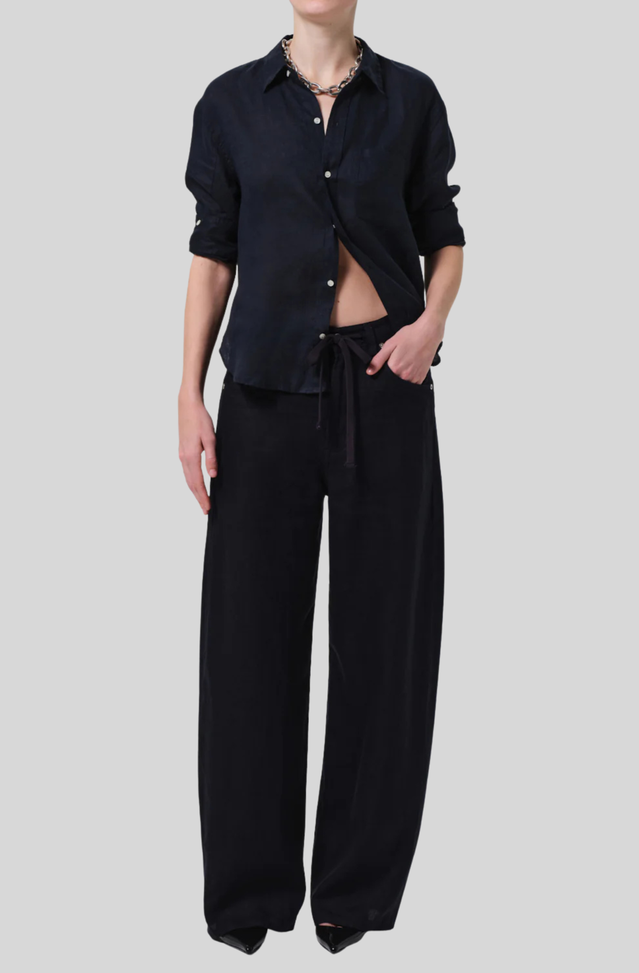 BRYNN DRAWSTRING LINEN TROUSER - NAVY