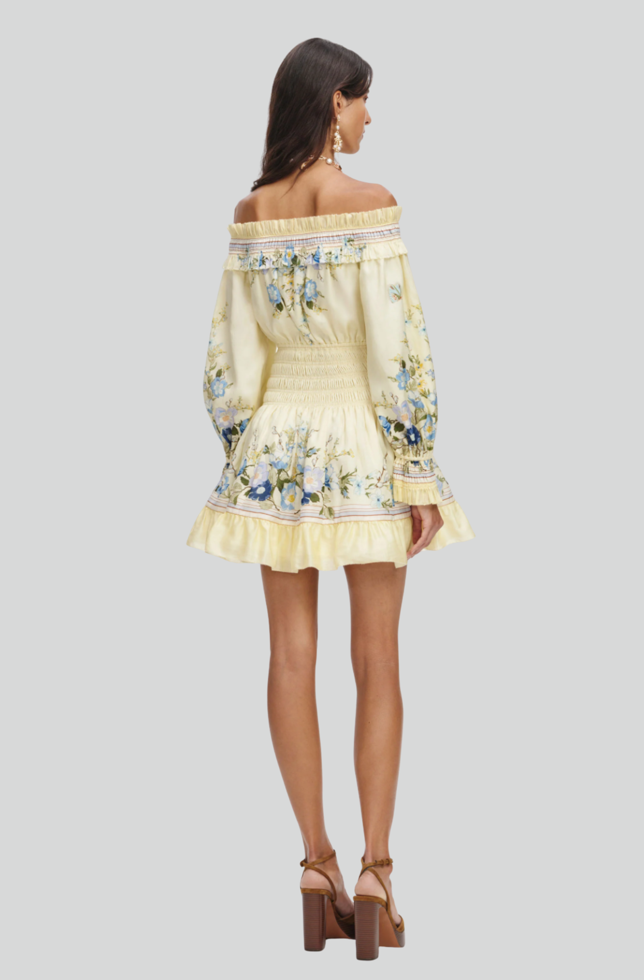 YELLOW FLORAL ORGANZA RUFFLE MINI DRESS