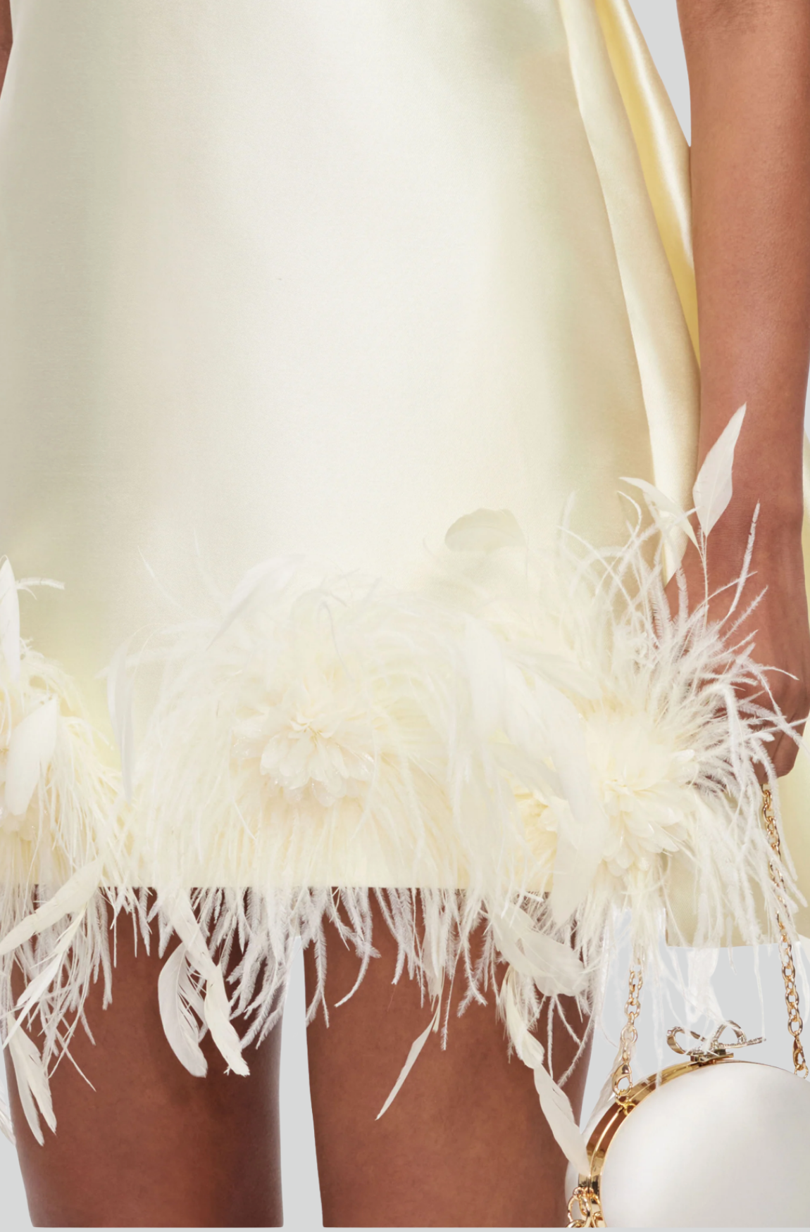 YELLOW TAFFETA FEATHER TRIM MINI DRESS